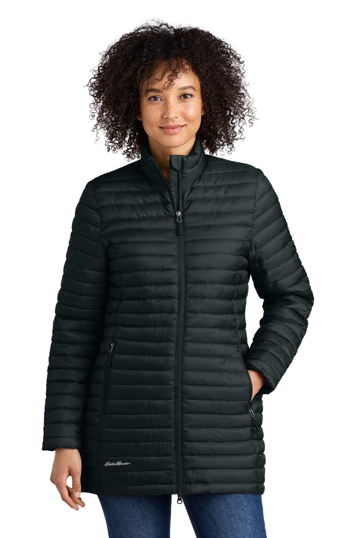 Custom logo Eddie Bauer® Women's Packable Quilted Full-Zip EB515 in Black