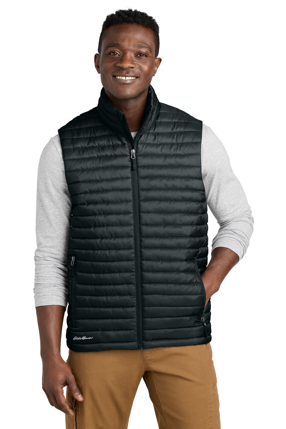 Custom logo Eddie Bauer® Packable Quilted Vest EB516 in Black