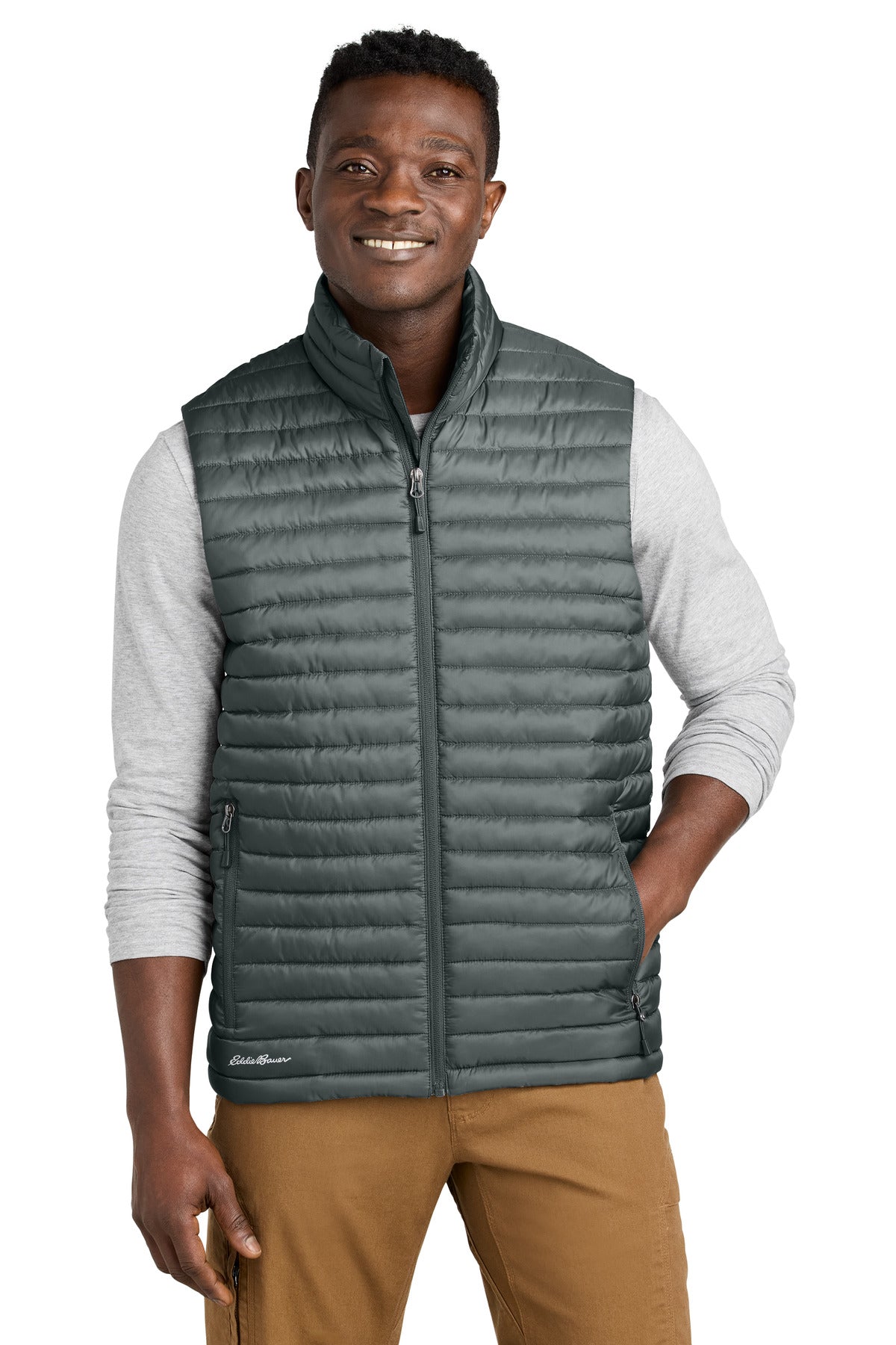 Custom logo Eddie Bauer® Packable Quilted Vest EB516 in Metal Grey