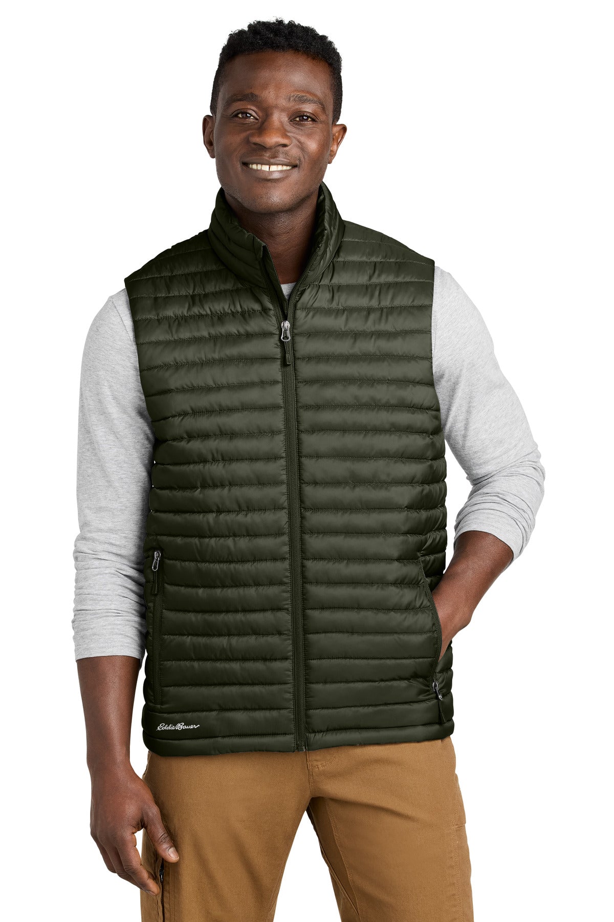 Custom logo Eddie Bauer® Packable Quilted Vest EB516 in Olive Green
