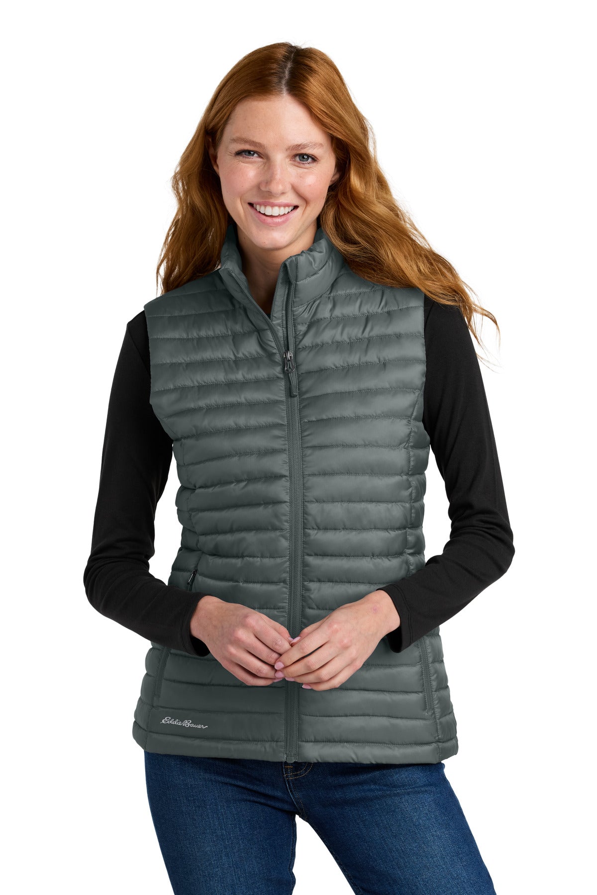 Custom logo Eddie Bauer® Women's Packable Quilted Vest EB517 in Metal Grey