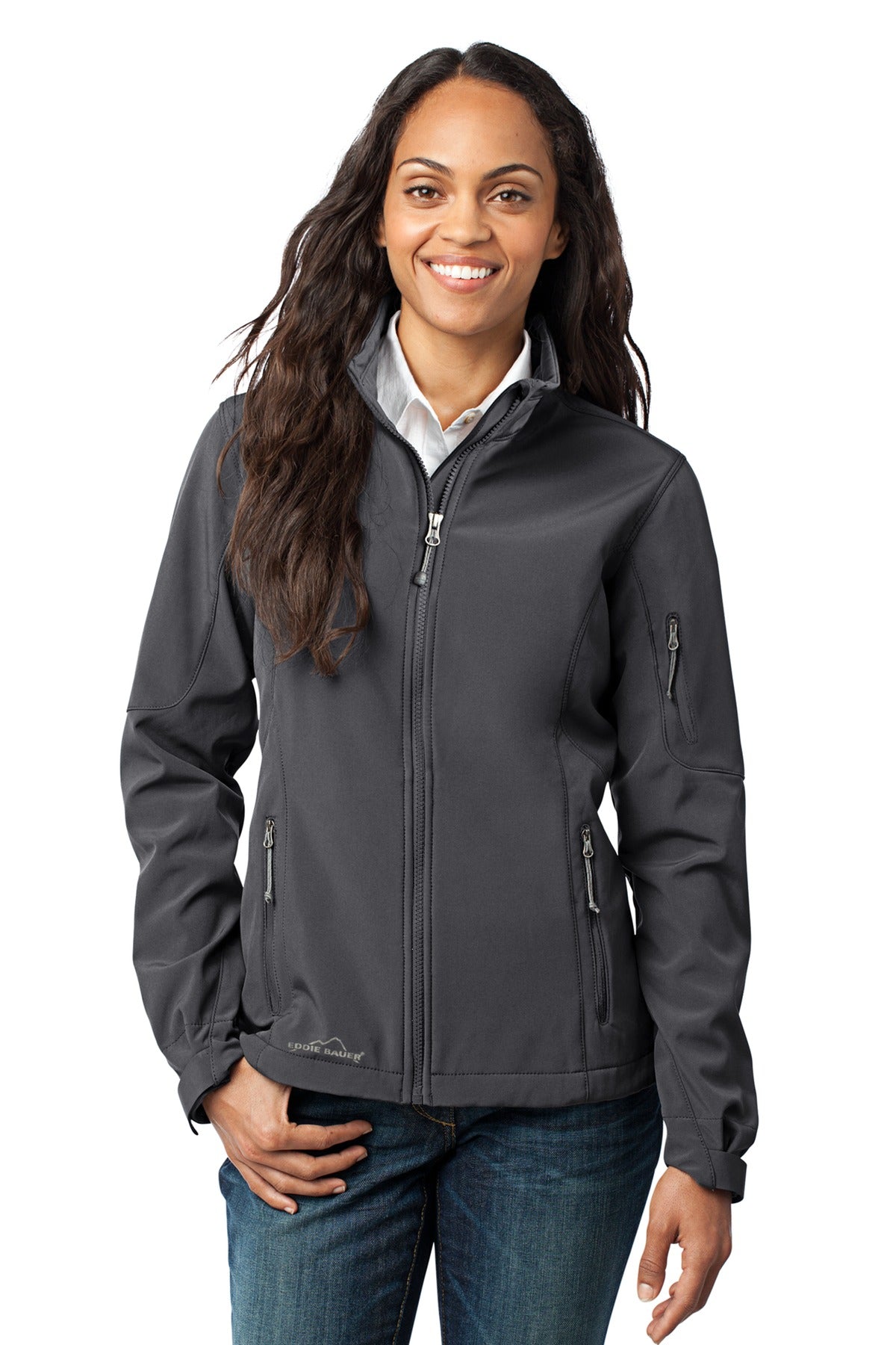 Custom logo Eddie Bauer® Women's Soft Shell Jacket. EB531 in Grey Steel