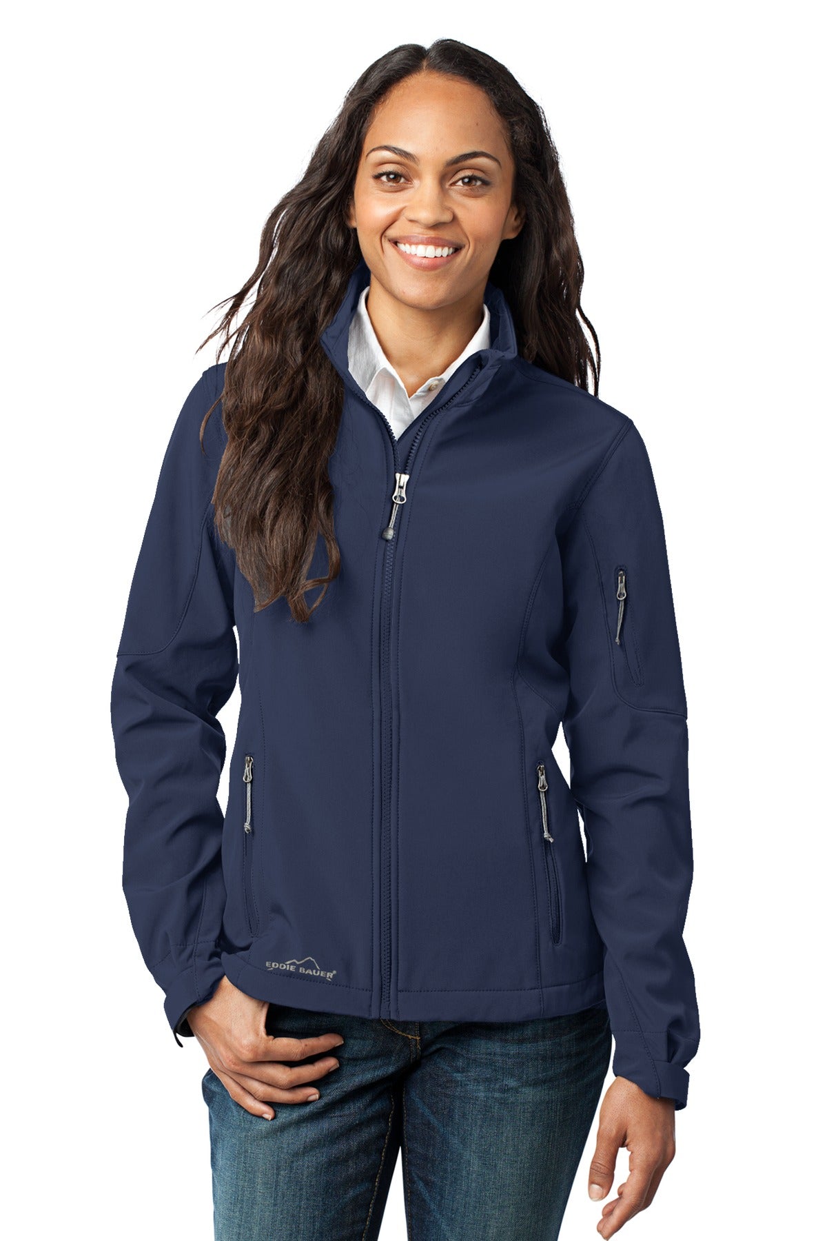 Custom logo Eddie Bauer® Women's Soft Shell Jacket. EB531 in River Blue Navy