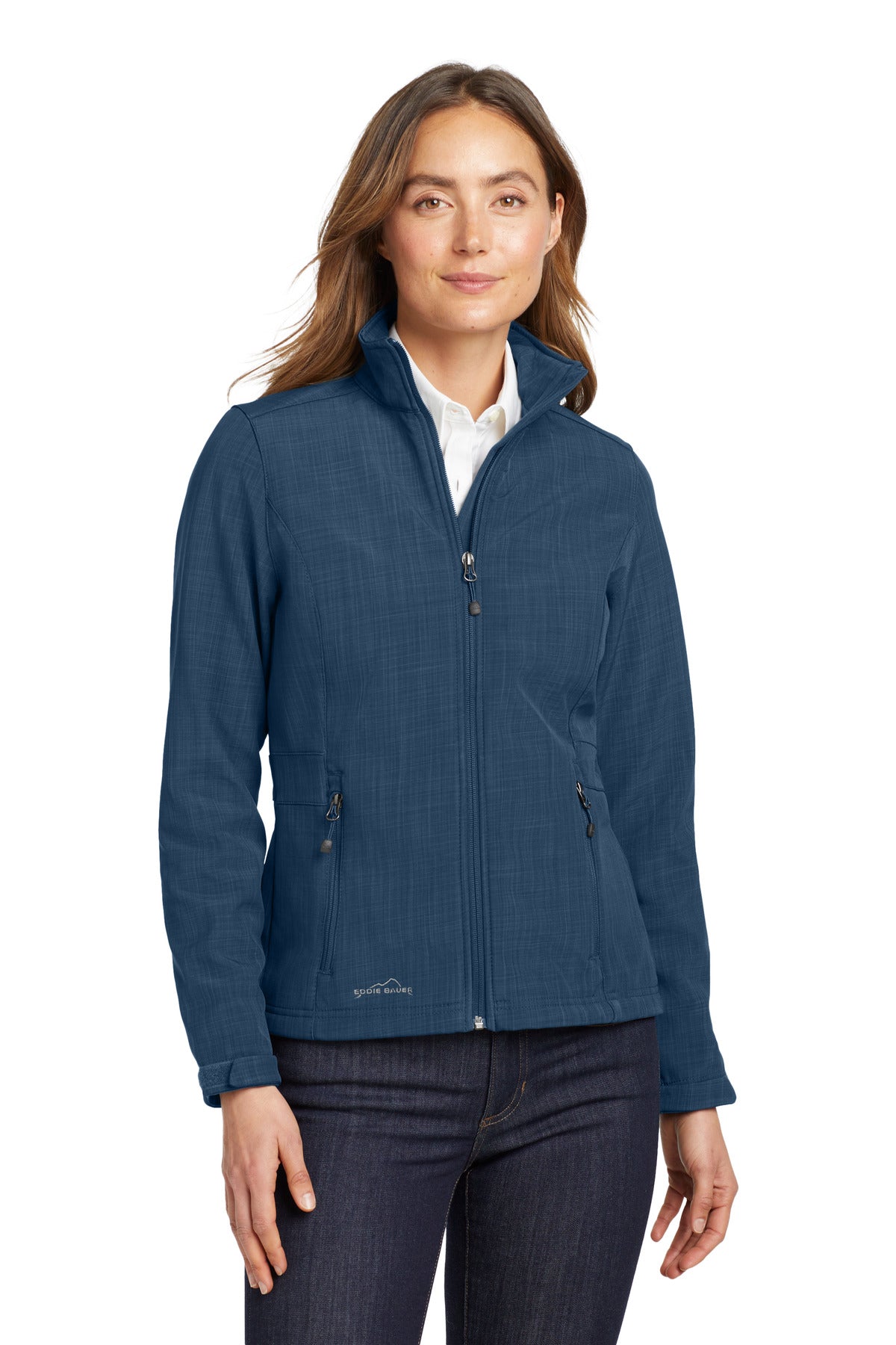 Custom logo Eddie Bauer® Women's Shaded Crosshatch Soft Shell Jacket. EB533 in Blue