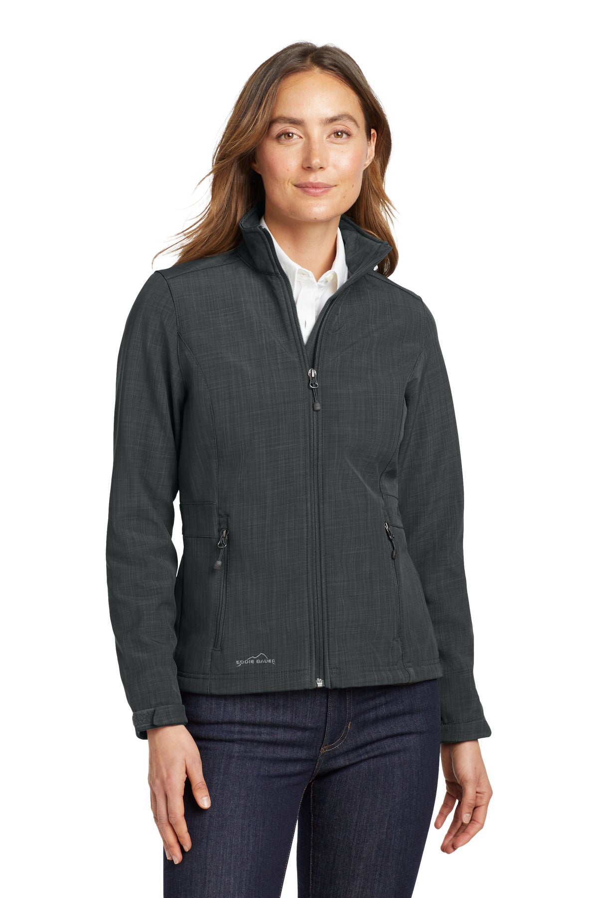 Custom logo Eddie Bauer® Women's Shaded Crosshatch Soft Shell Jacket. EB533 in Grey