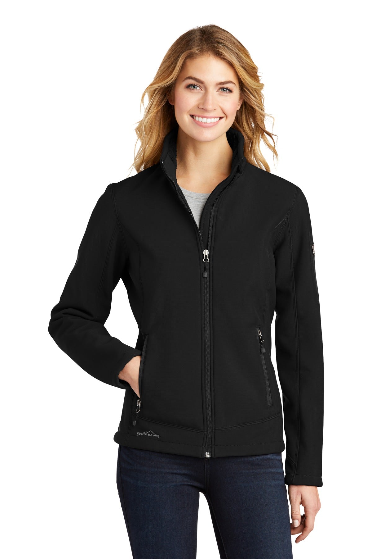 Custom logo Eddie Bauer® Women's Rugged Ripstop Soft Shell Jacket. EB535 in Black