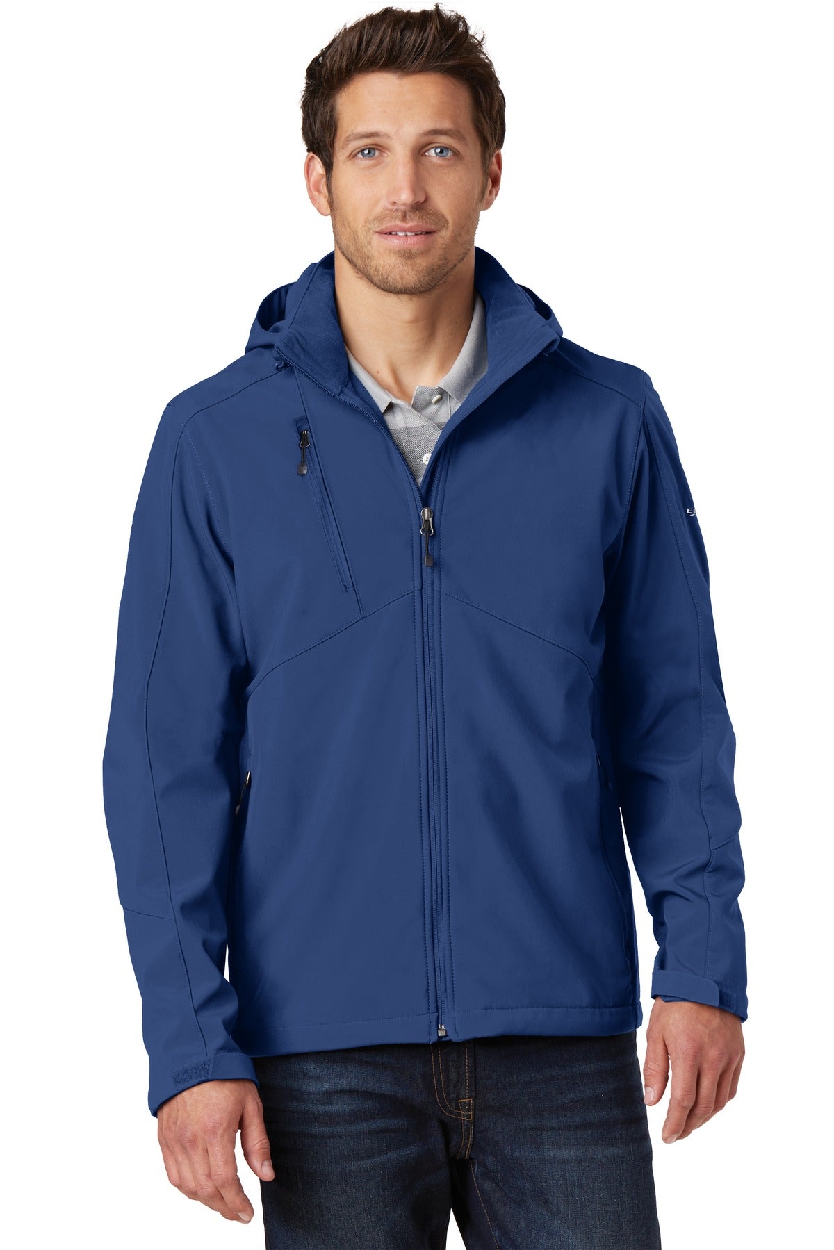 Custom logo Eddie Bauer® Hooded Soft Shell Parka. EB536 in Admiral Blue