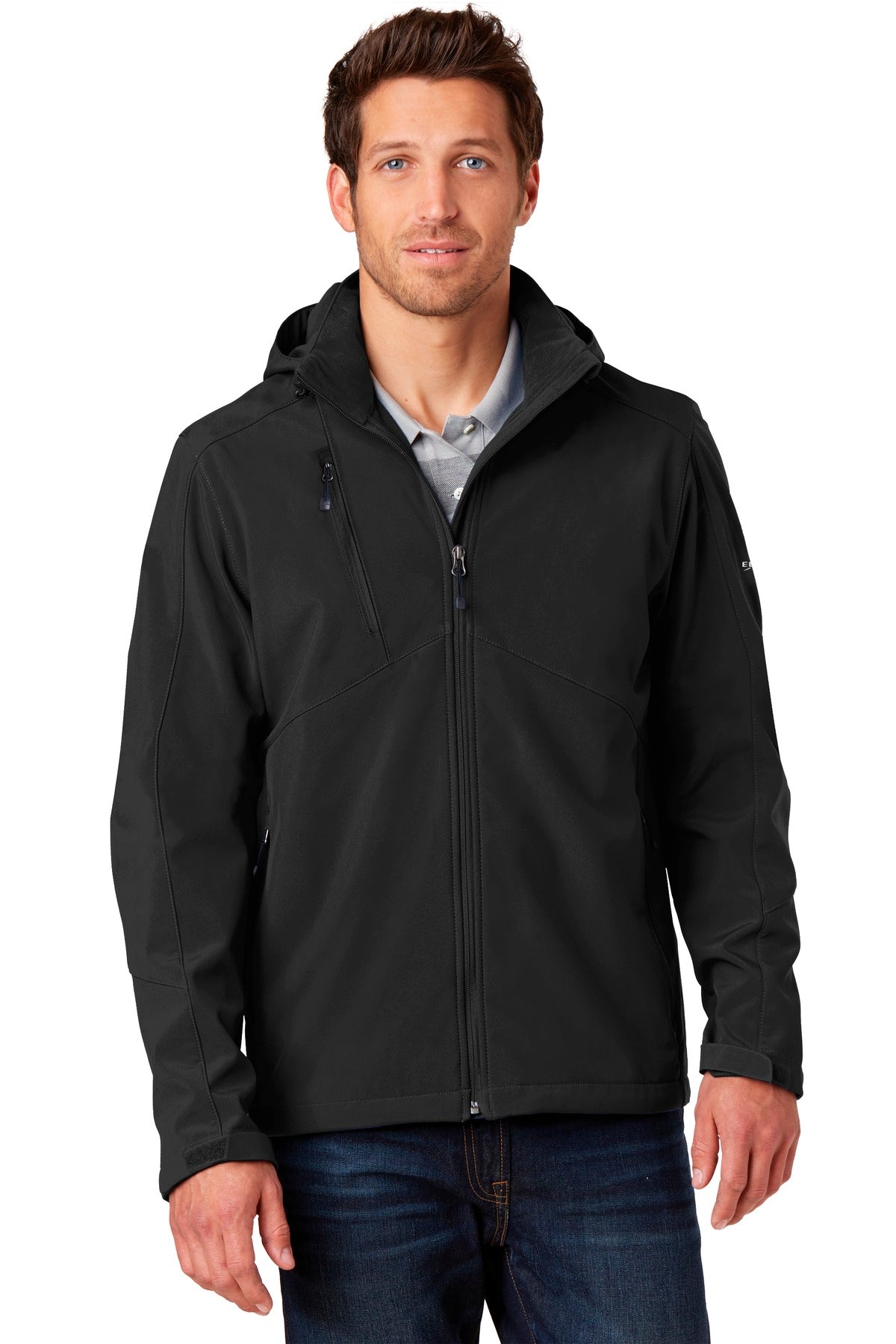Custom logo Eddie Bauer® Hooded Soft Shell Parka. EB536 in Black