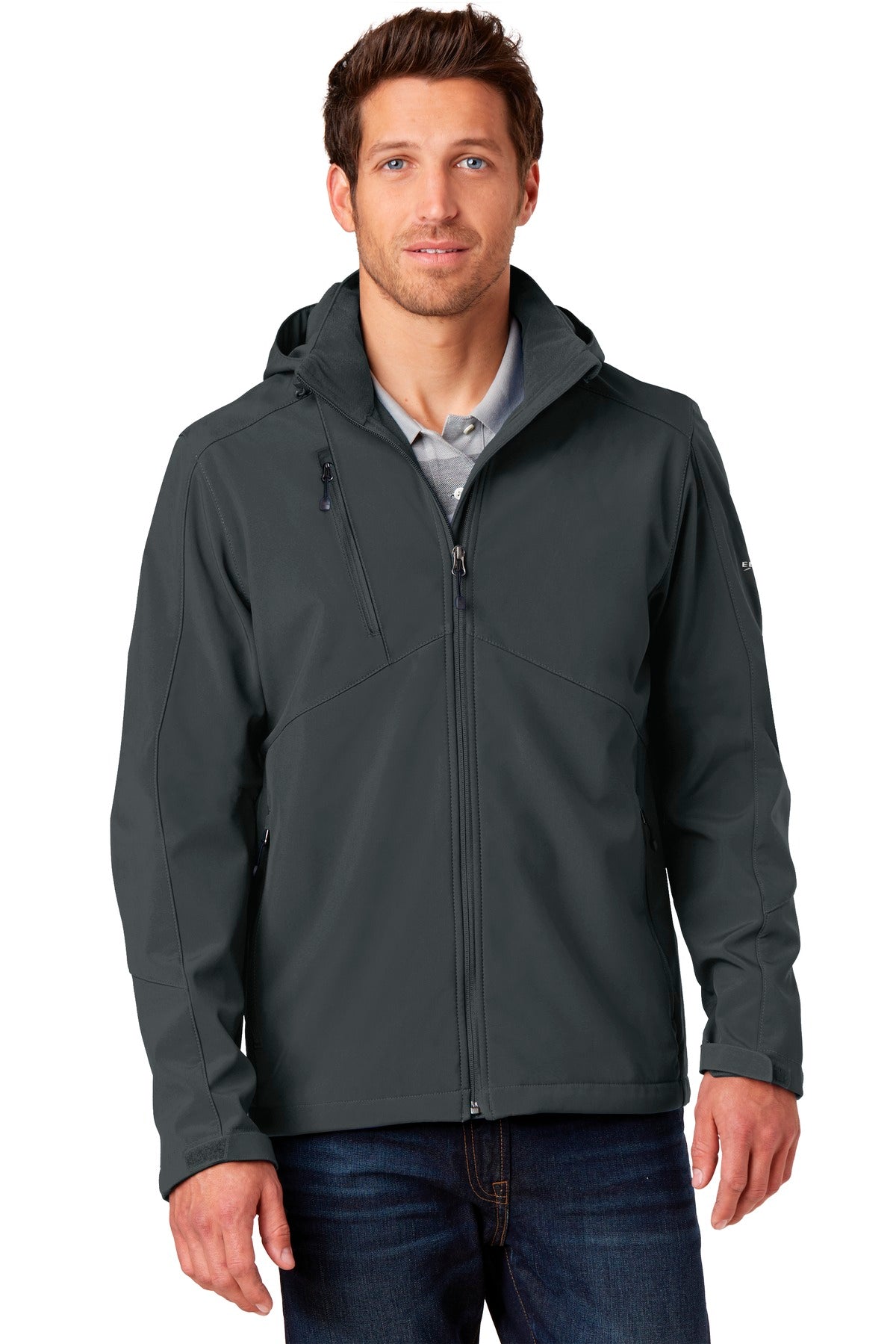 Custom logo Eddie Bauer® Hooded Soft Shell Parka. EB536 in Grey Steel