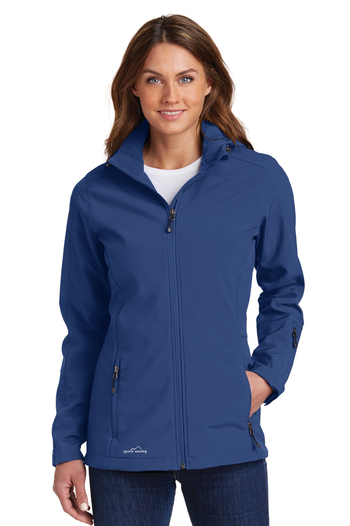 Custom logo Eddie Bauer® Women's Hooded Soft Shell Parka. EB537 in Admiral Blue