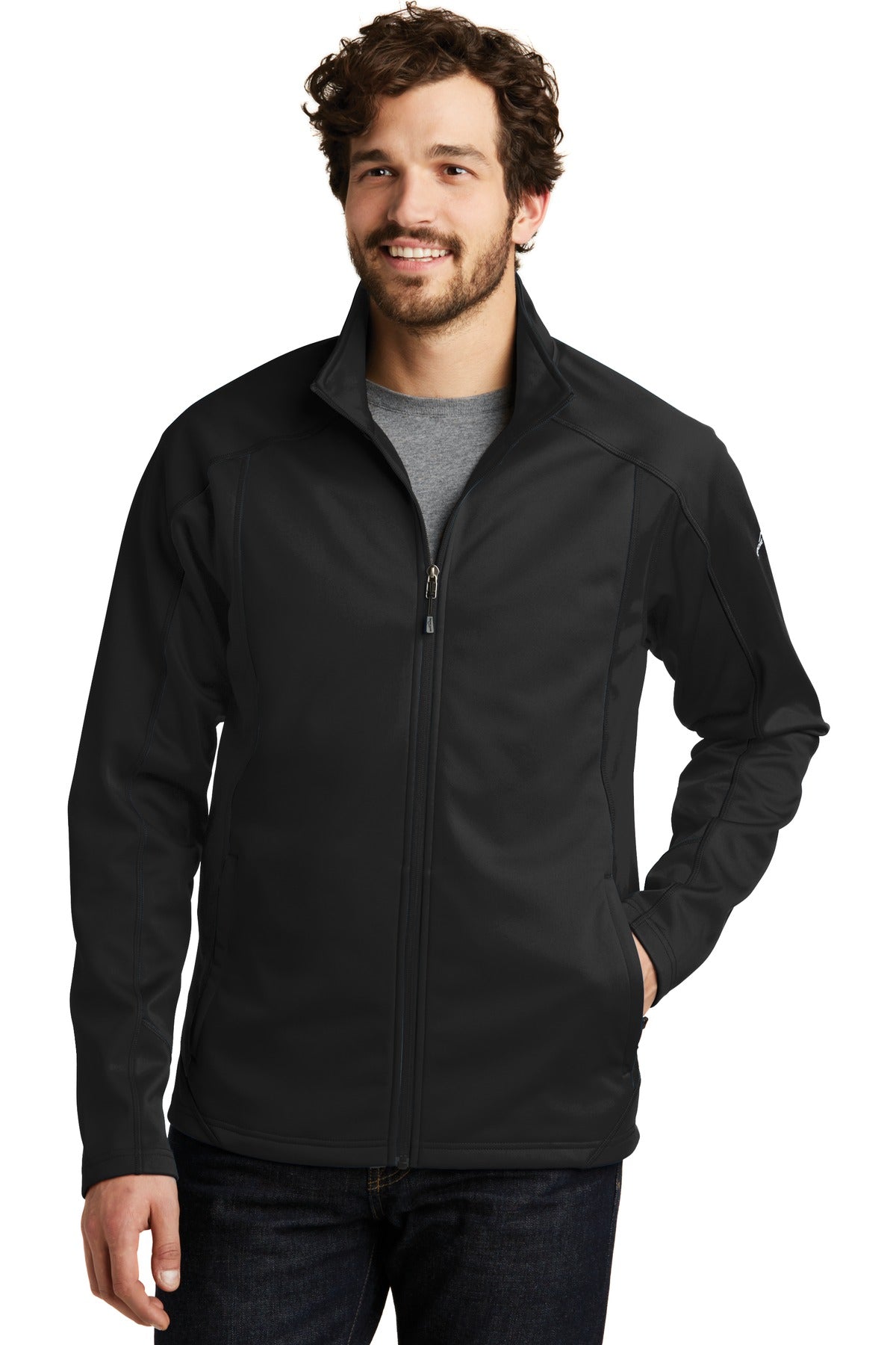 Custom logo Eddie Bauer® Trail Soft Shell Jacket. EB542 in Black/ Black