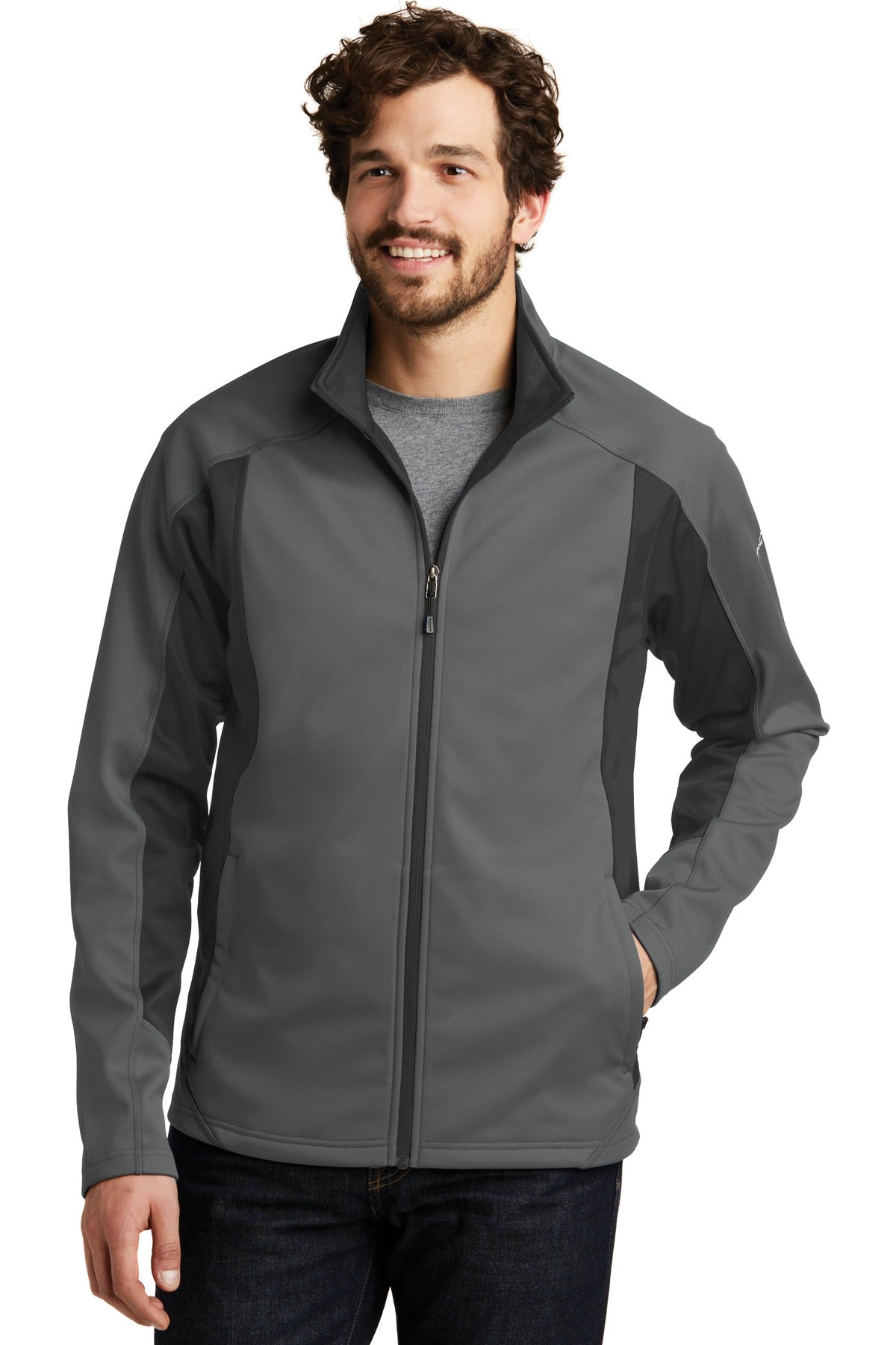 Custom logo Eddie Bauer® Trail Soft Shell Jacket. EB542 in Metal Grey/ Grey Steel