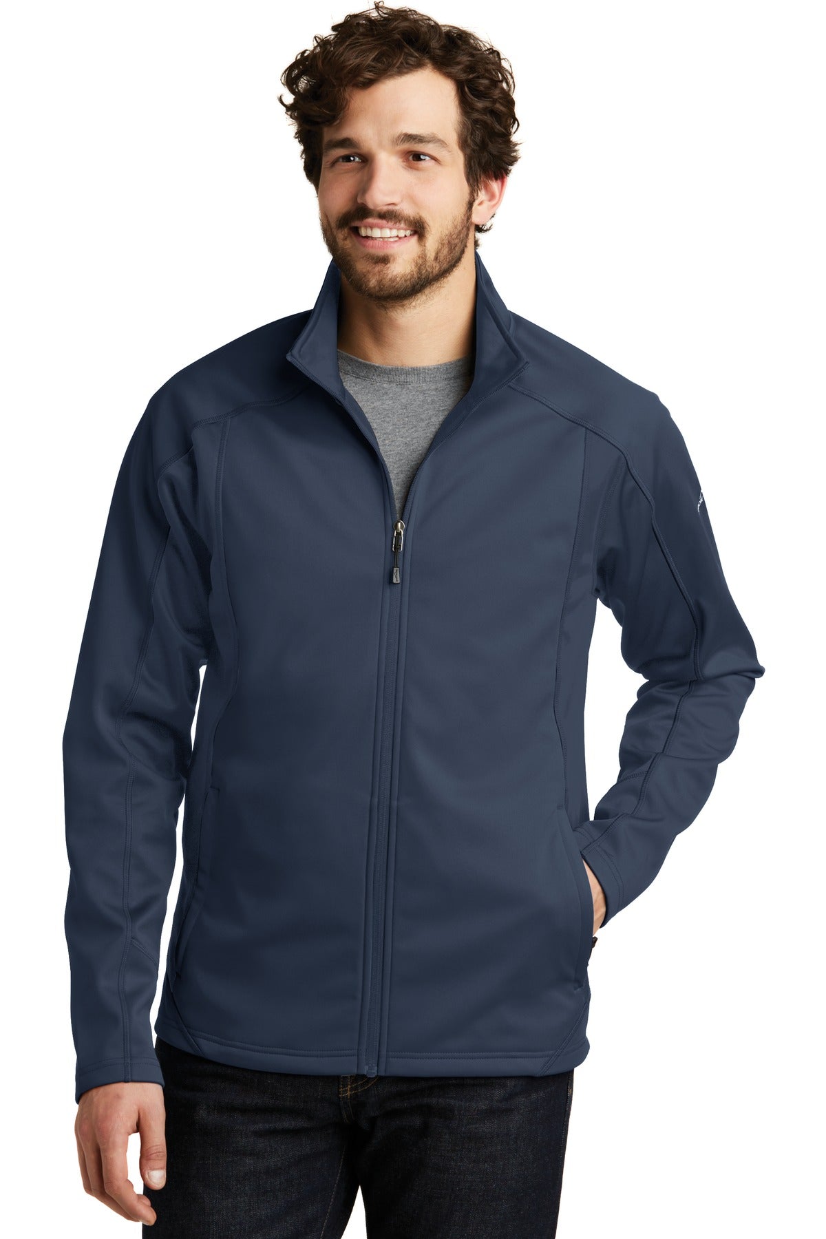 Custom logo Eddie Bauer® Trail Soft Shell Jacket. EB542 in River Blue Navy/ River Blue Navy