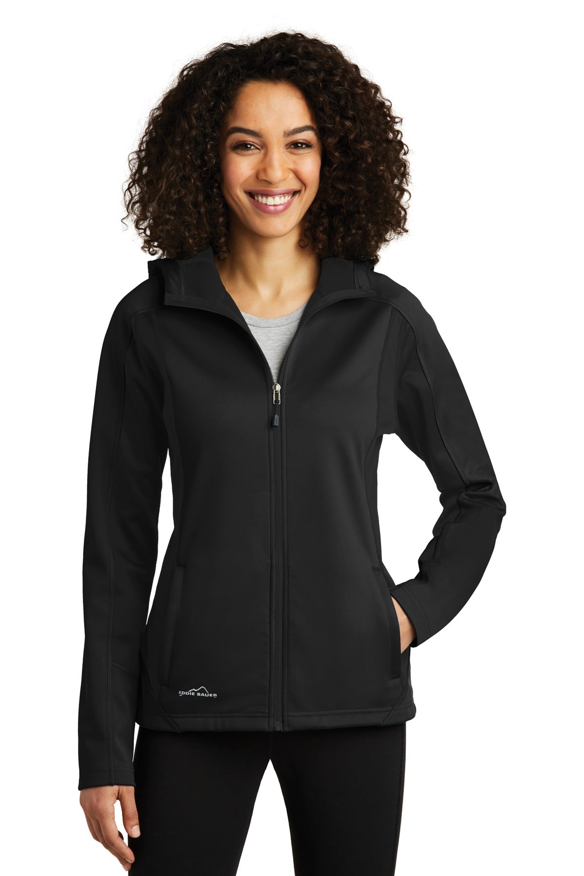 Custom logo Eddie Bauer® Women's Trail Soft Shell Jacket. EB543 in Black/ Black