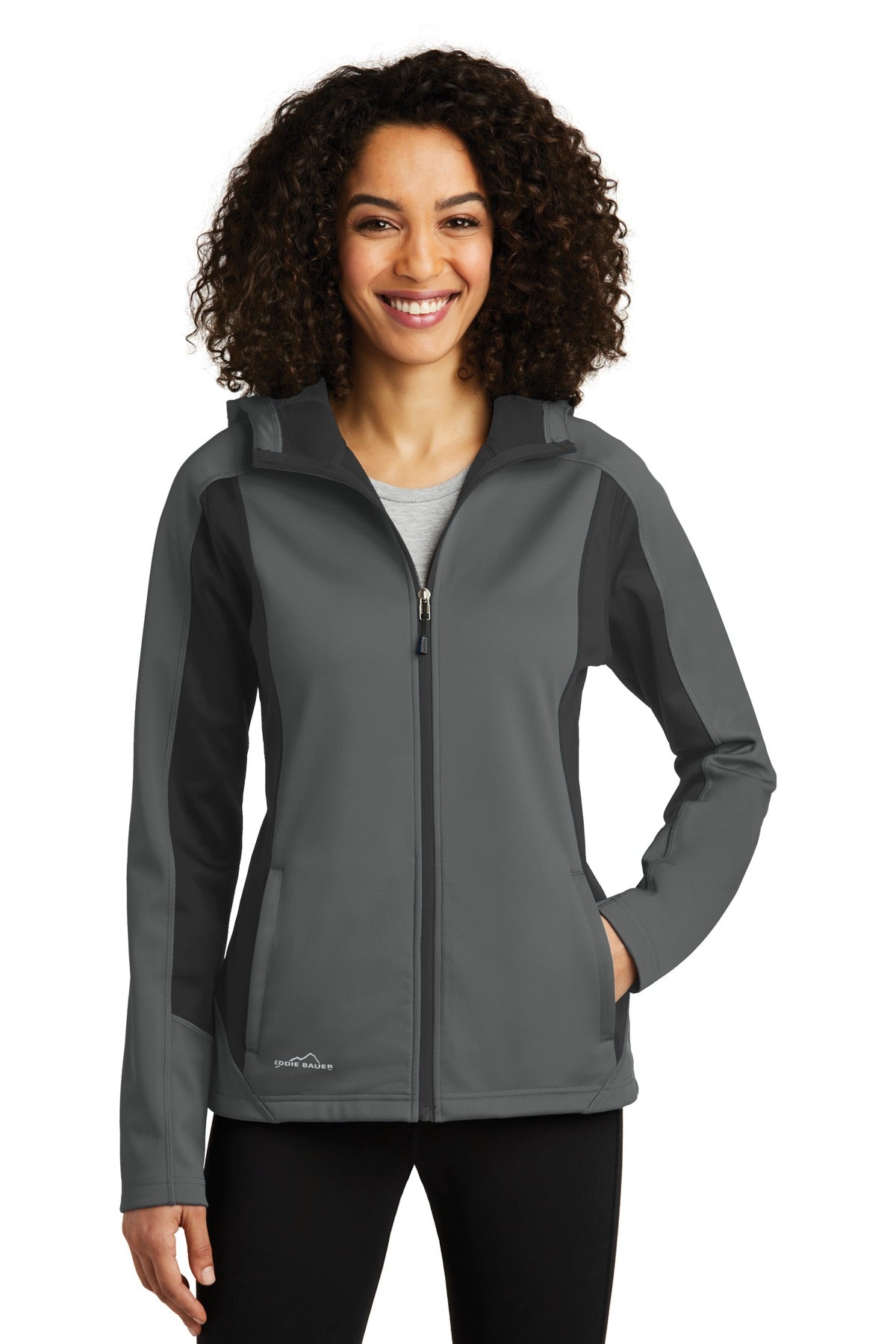 Custom logo Eddie Bauer® Women's Trail Soft Shell Jacket. EB543 in Metal Grey/ Grey Steel