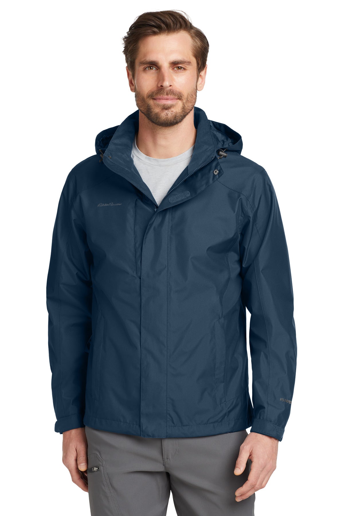Custom logo Eddie Bauer® Rain Jacket. EB550 in River Blue Navy