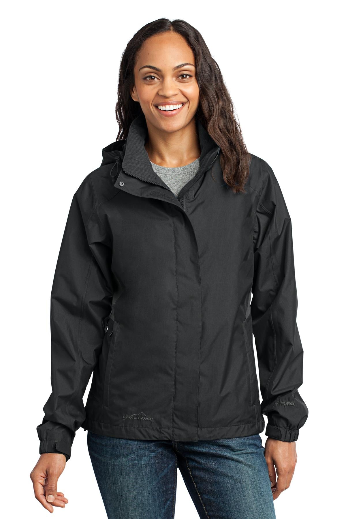 Custom logo Eddie Bauer® Women's Rain Jacket. EB551 in Black/ Steel Grey