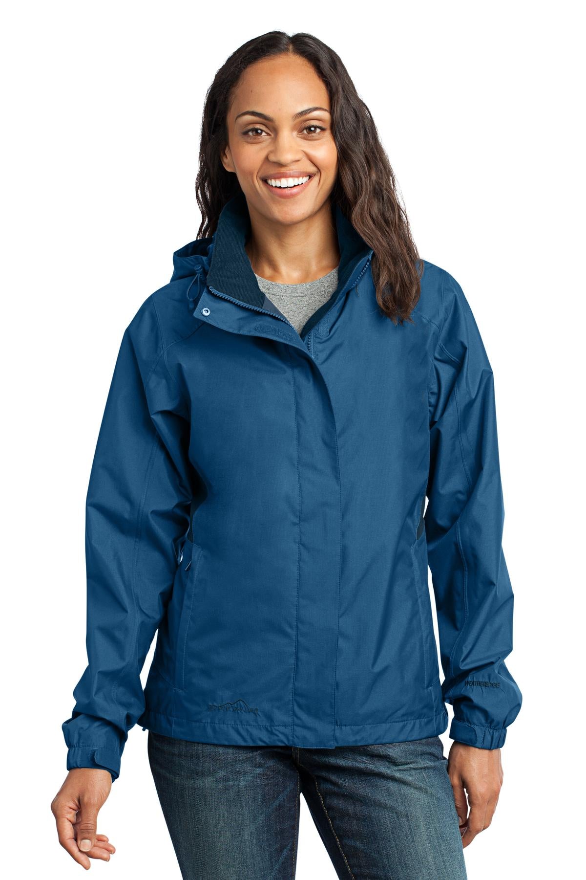 Custom logo Eddie Bauer® Women's Rain Jacket. EB551 in Deep Sea Blue/ Dark Adriatic