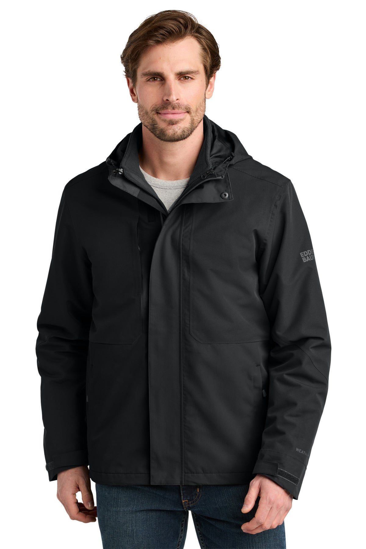 Custom logo Eddie Bauer® WeatherEdge® Ridge 3-in-1 Jacket EB658 in Black