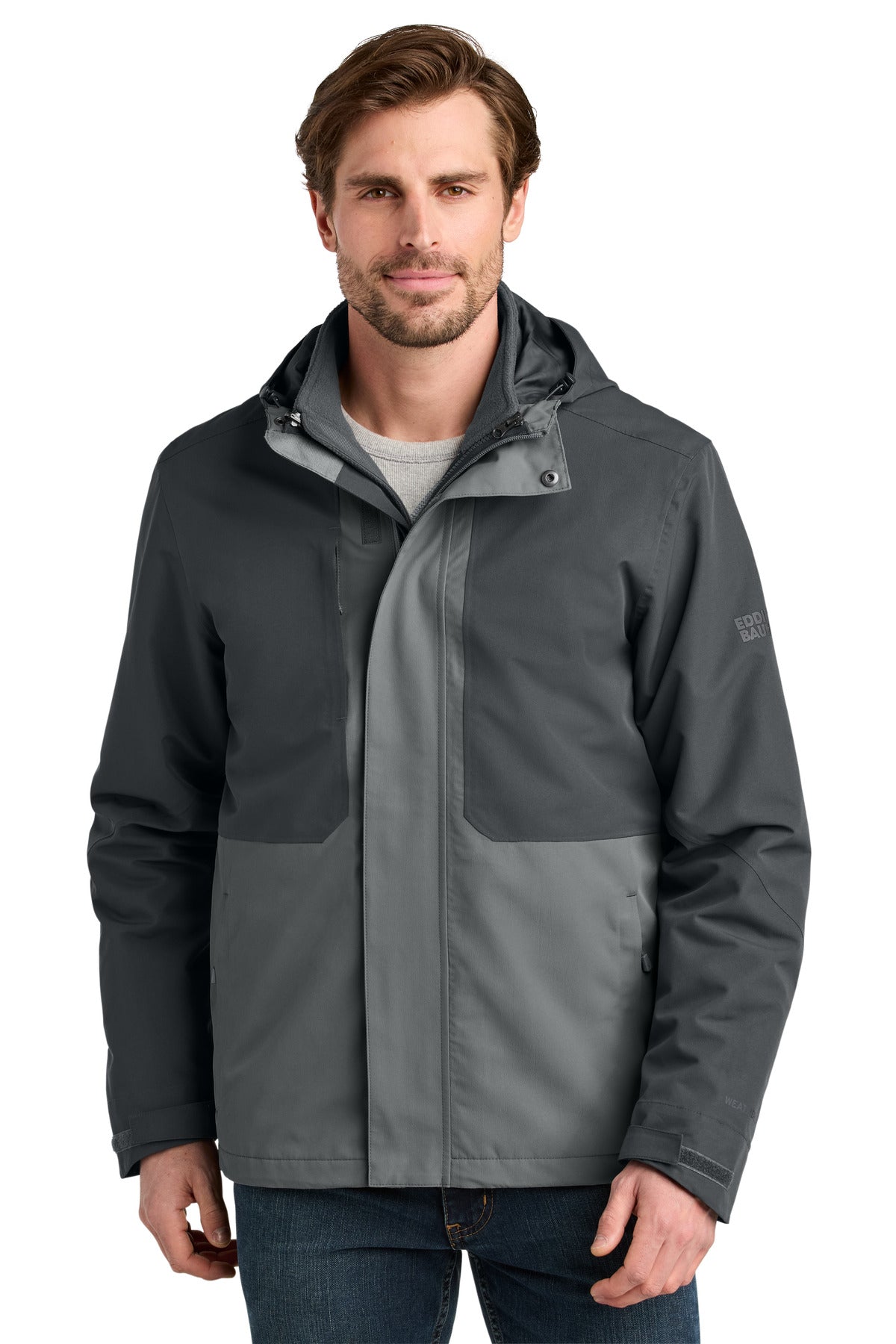 Custom logo Eddie Bauer® WeatherEdge® Ridge 3-in-1 Jacket EB658 in Grey Steel/ Metal Grey