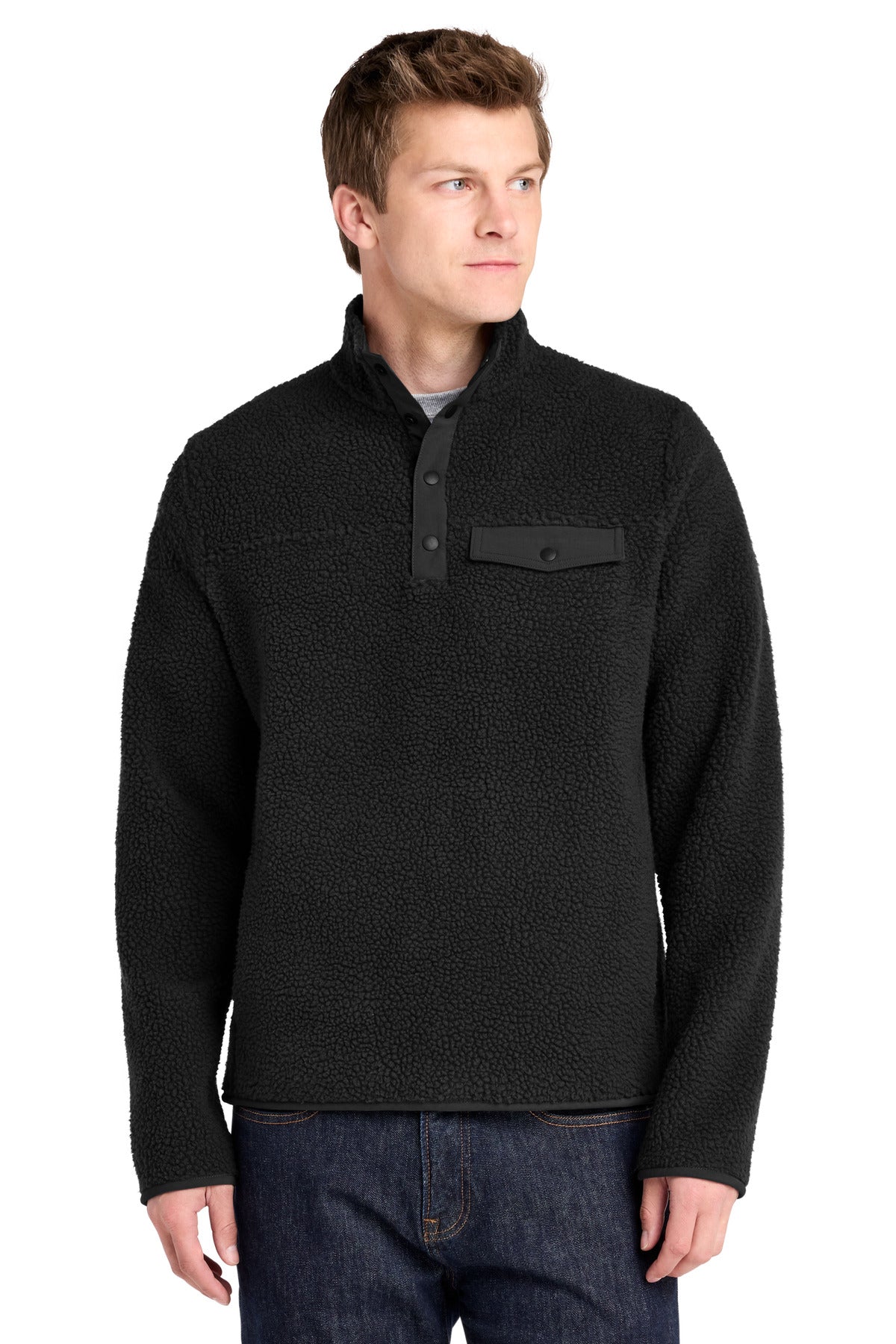 Custom logo Port Authority® Camp Fleece Snap Pullover F140 in Deep Black
