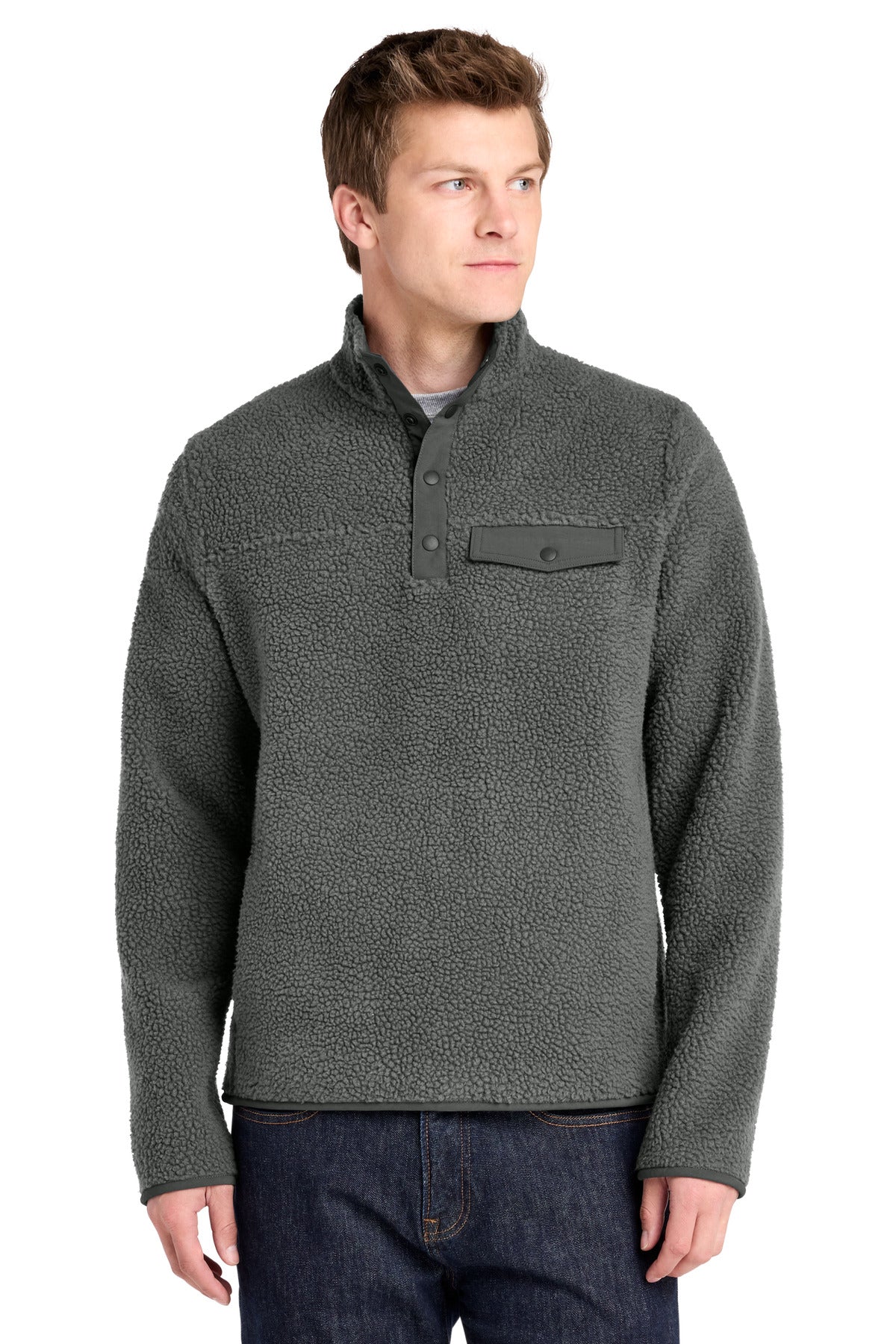 Custom logo Port Authority® Camp Fleece Snap Pullover F140 in Grey Steel