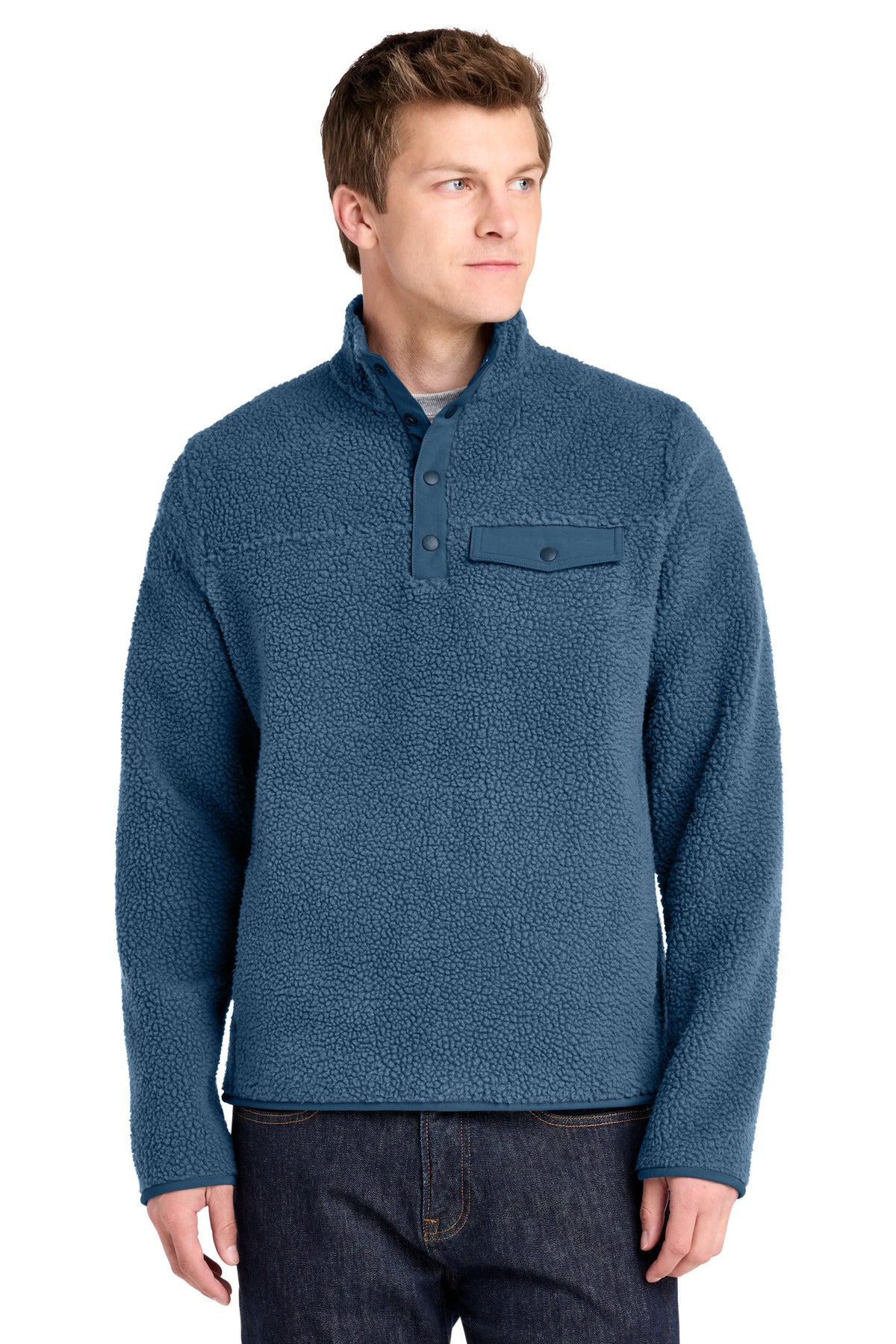 Custom logo Port Authority® Camp Fleece Snap Pullover F140 in Regatta Blue