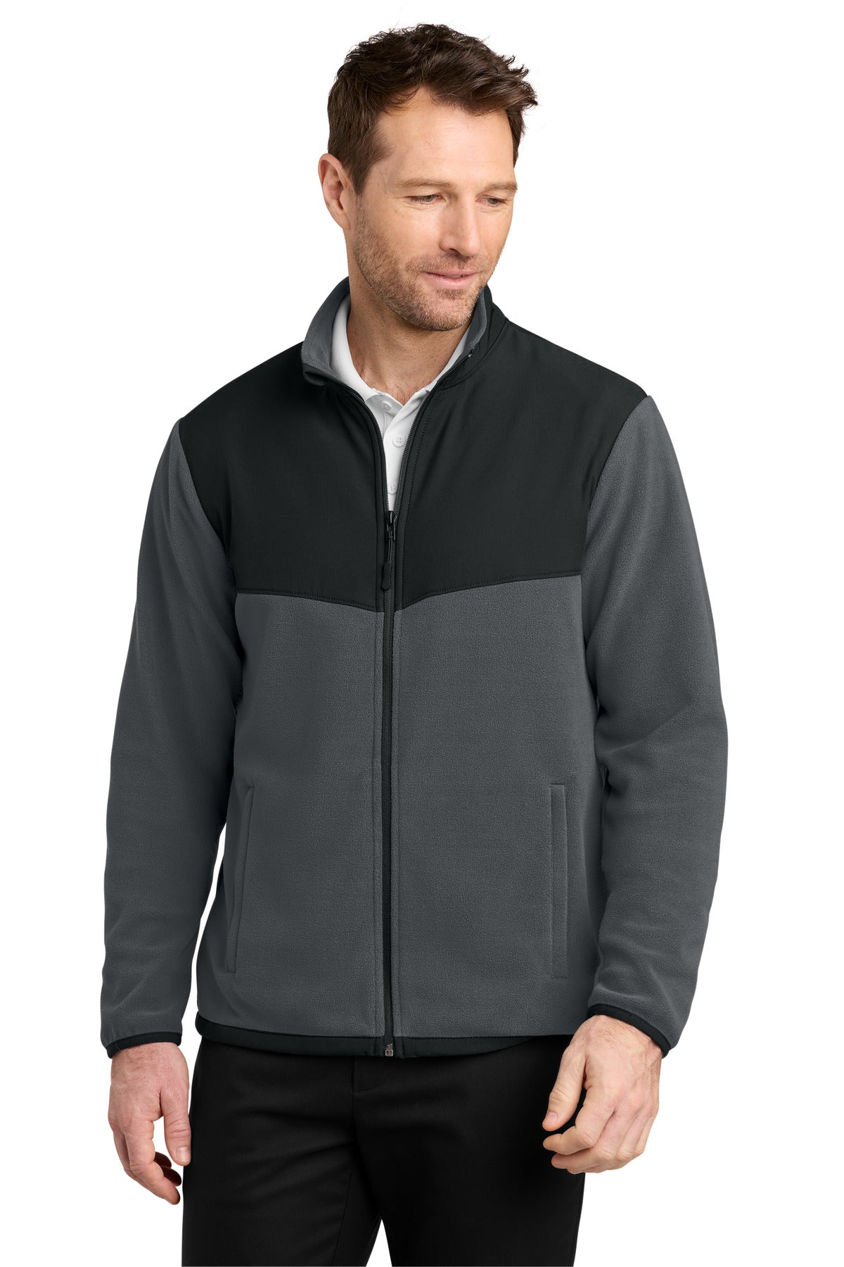 Custom logo Port Authority® Therma-Tek Fleece Jacket F180 in Iron Grey/ Black