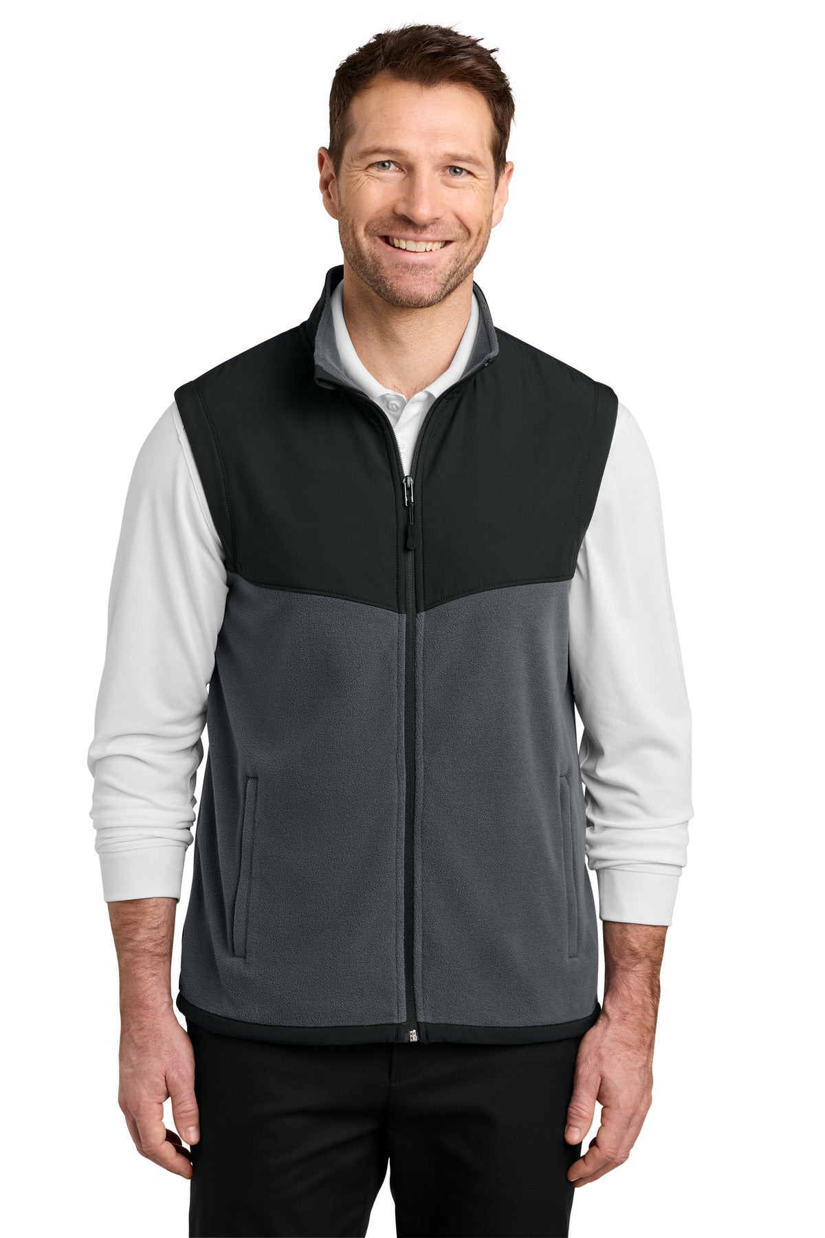 Custom logo Port Authority® Therma-Tek Fleece Vest F181 in Iron Grey/ Black