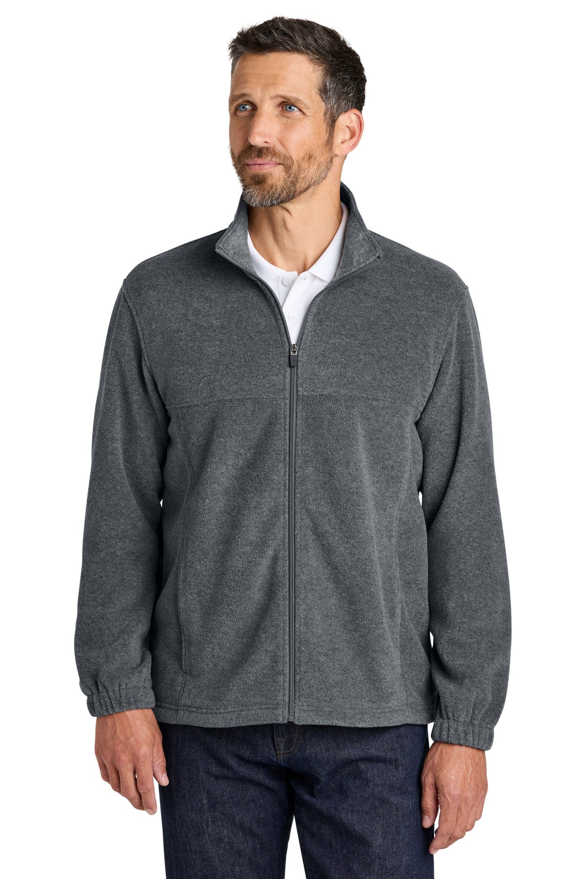 Custom logo Port Authority® Plush Fleece Full-Zip Jacket F190 in Storm Grey Heather