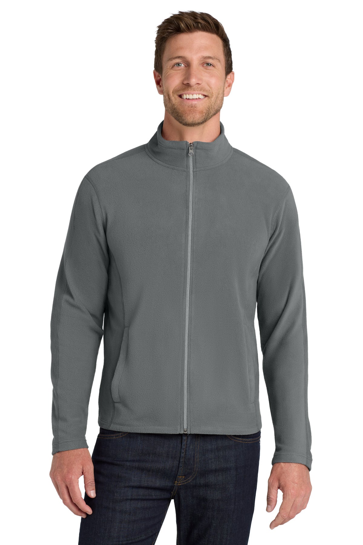 Custom logo Port Authority® Microfleece Jacket. F223 in Pearl Grey