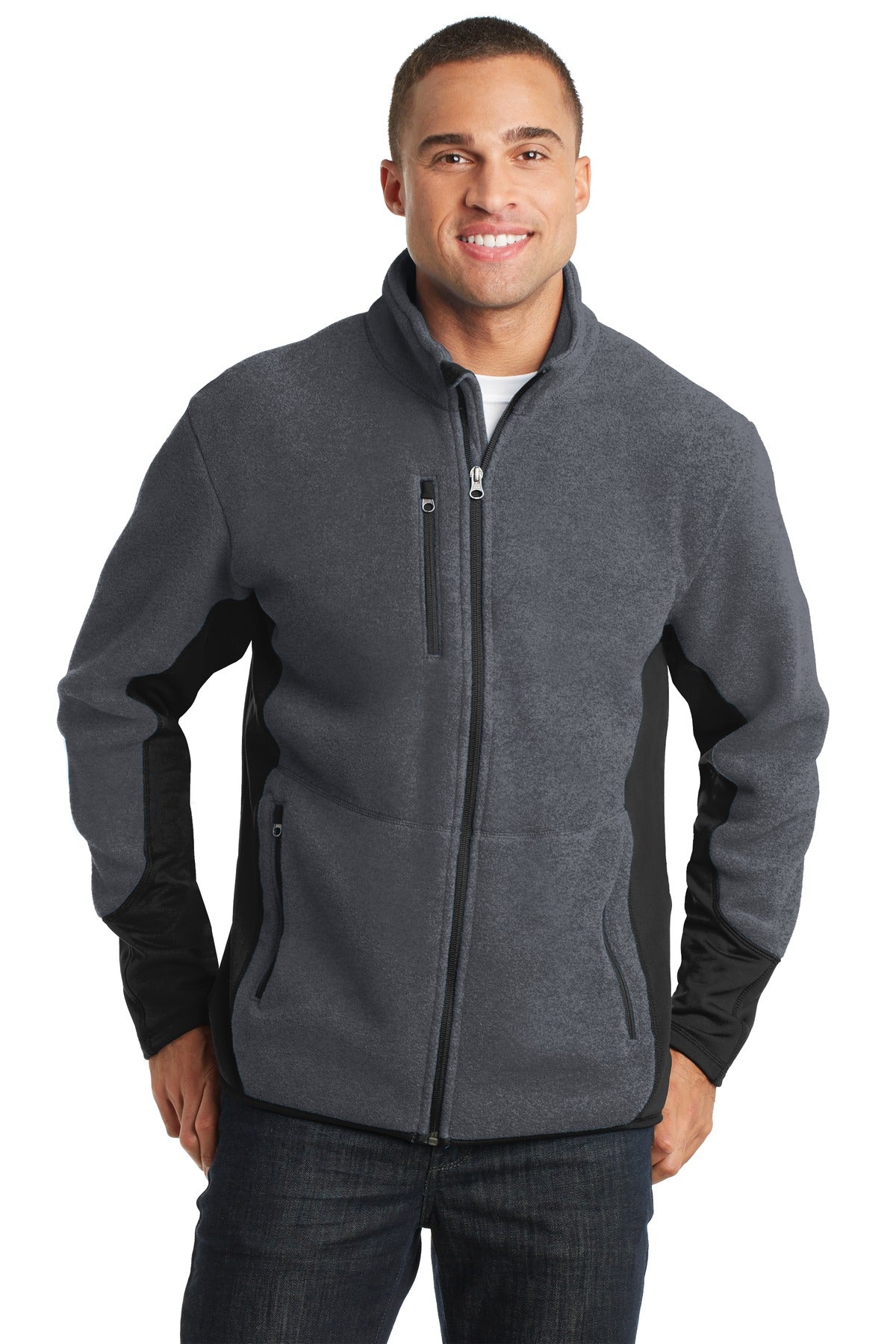 Custom logo Port Authority® R-Tek® Pro Fleece Full-Zip Jacket. F227 in Charcoal Heather/ Black