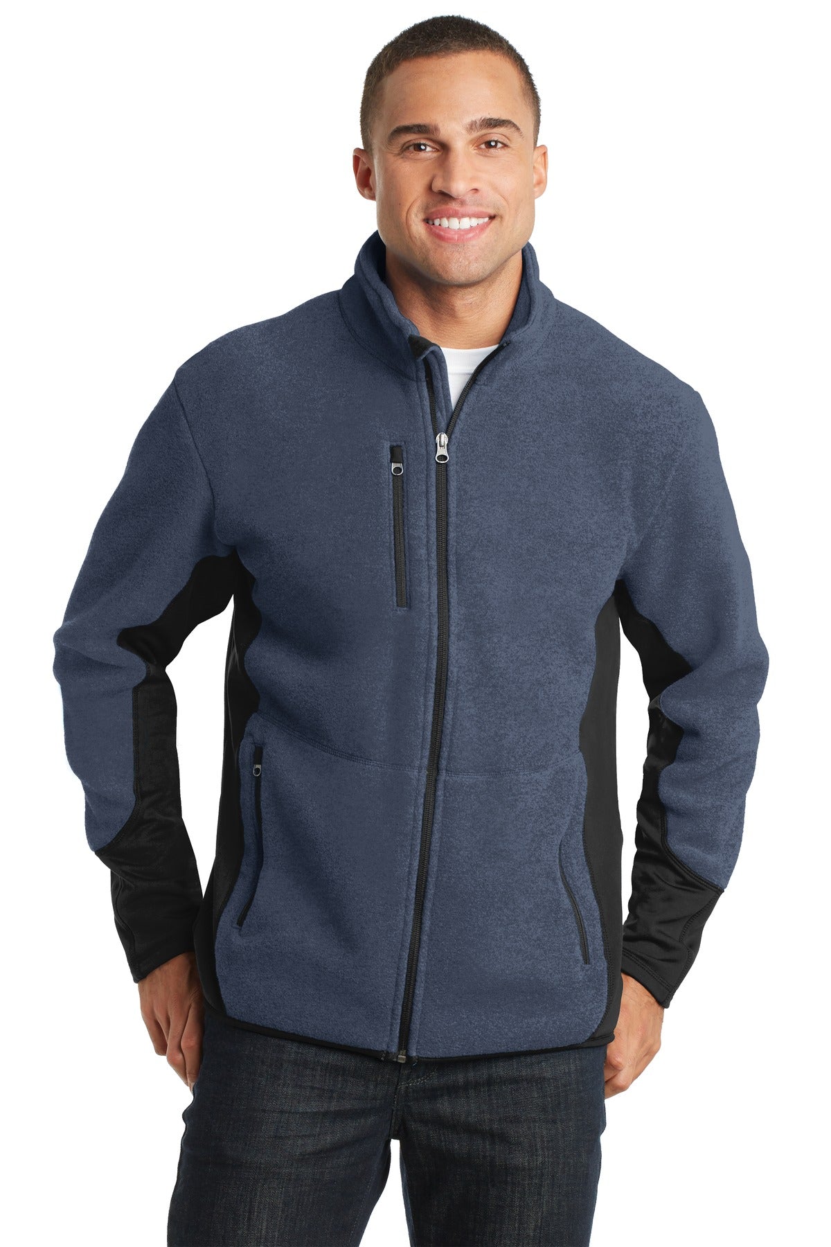 Custom logo Port Authority® R-Tek® Pro Fleece Full-Zip Jacket. F227 in Navy Heather/ Black