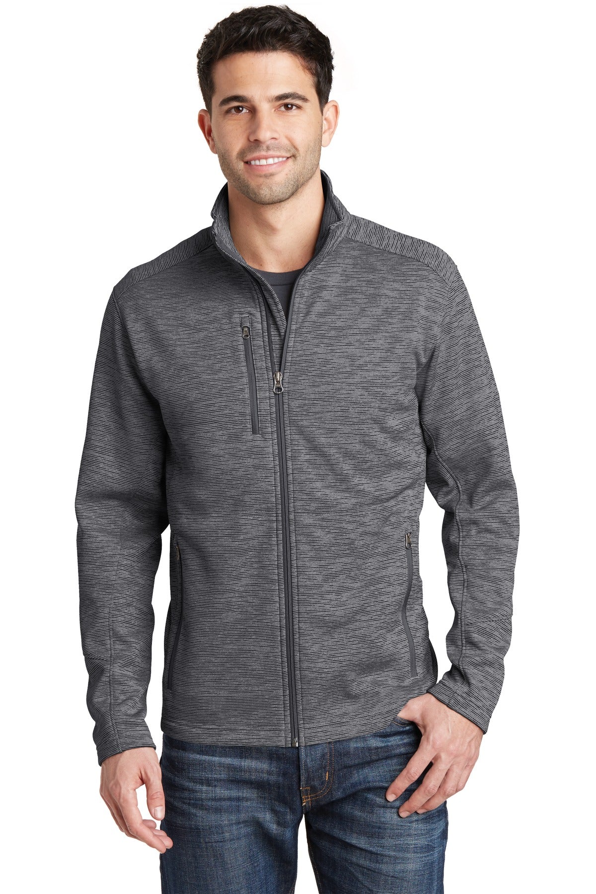 Custom logo Port Authority® Digi Stripe Fleece Jacket. F231 in Black