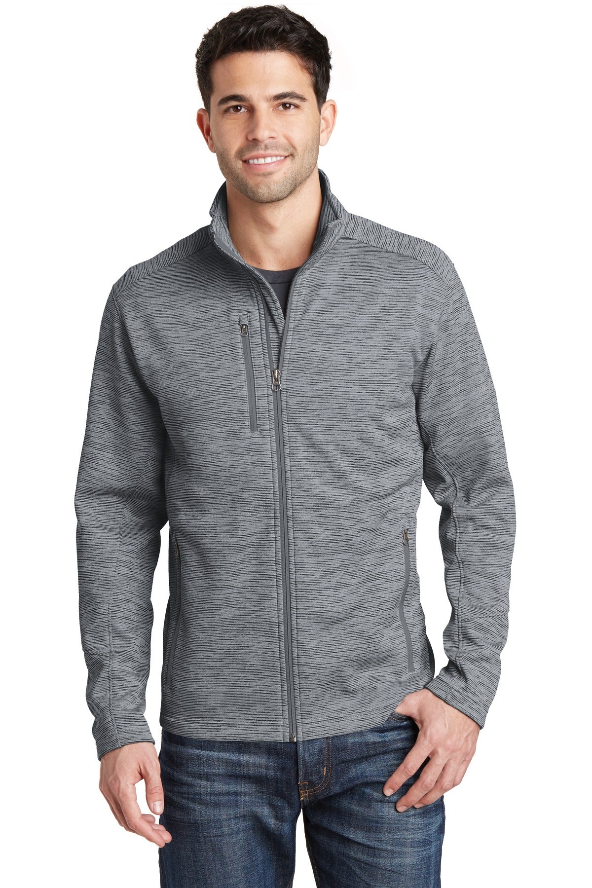 Custom logo Port Authority® Digi Stripe Fleece Jacket. F231 in Grey