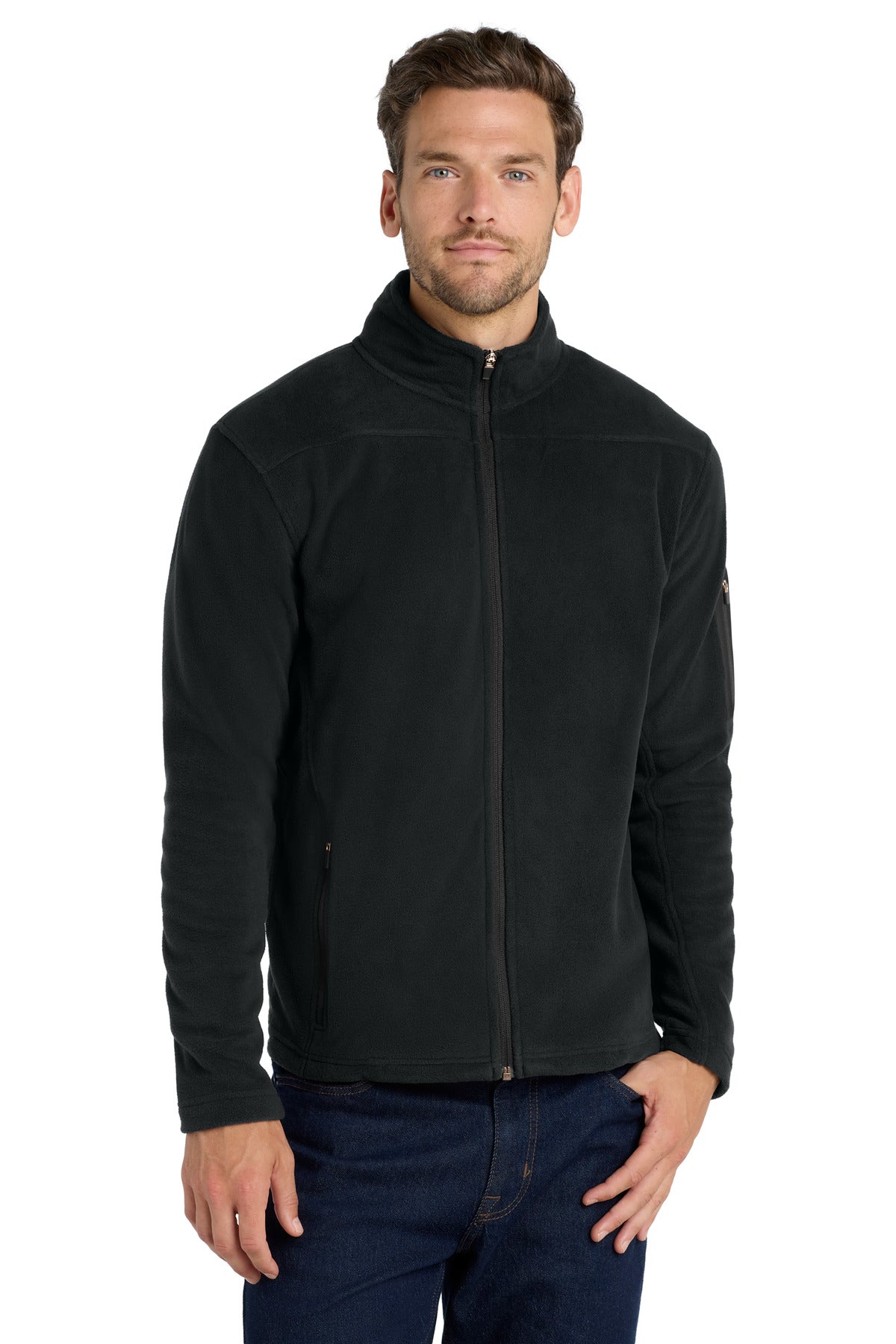 Custom logo Port Authority® Summit Fleece Full-Zip Jacket. F233 in Black/ Black