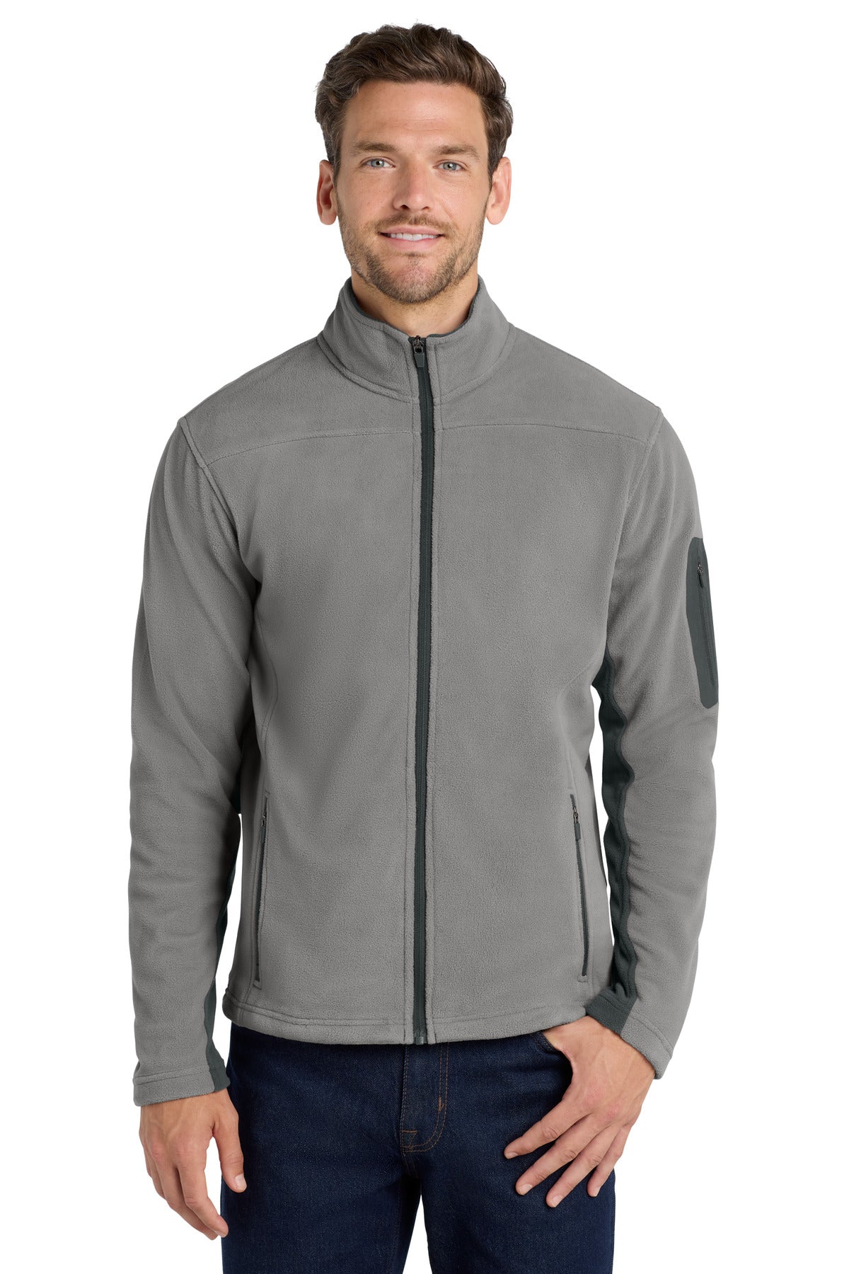 Custom logo Port Authority® Summit Fleece Full-Zip Jacket. F233 in Frost Grey/ Magnet