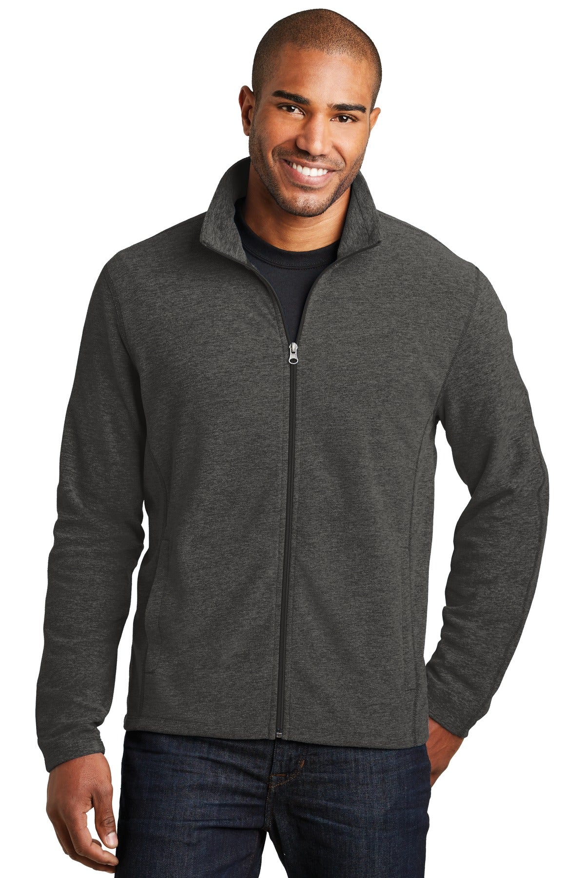 Custom logo Port Authority® Heather Microfleece Full-Zip Jacket. F235 in Black Charcoal Heather