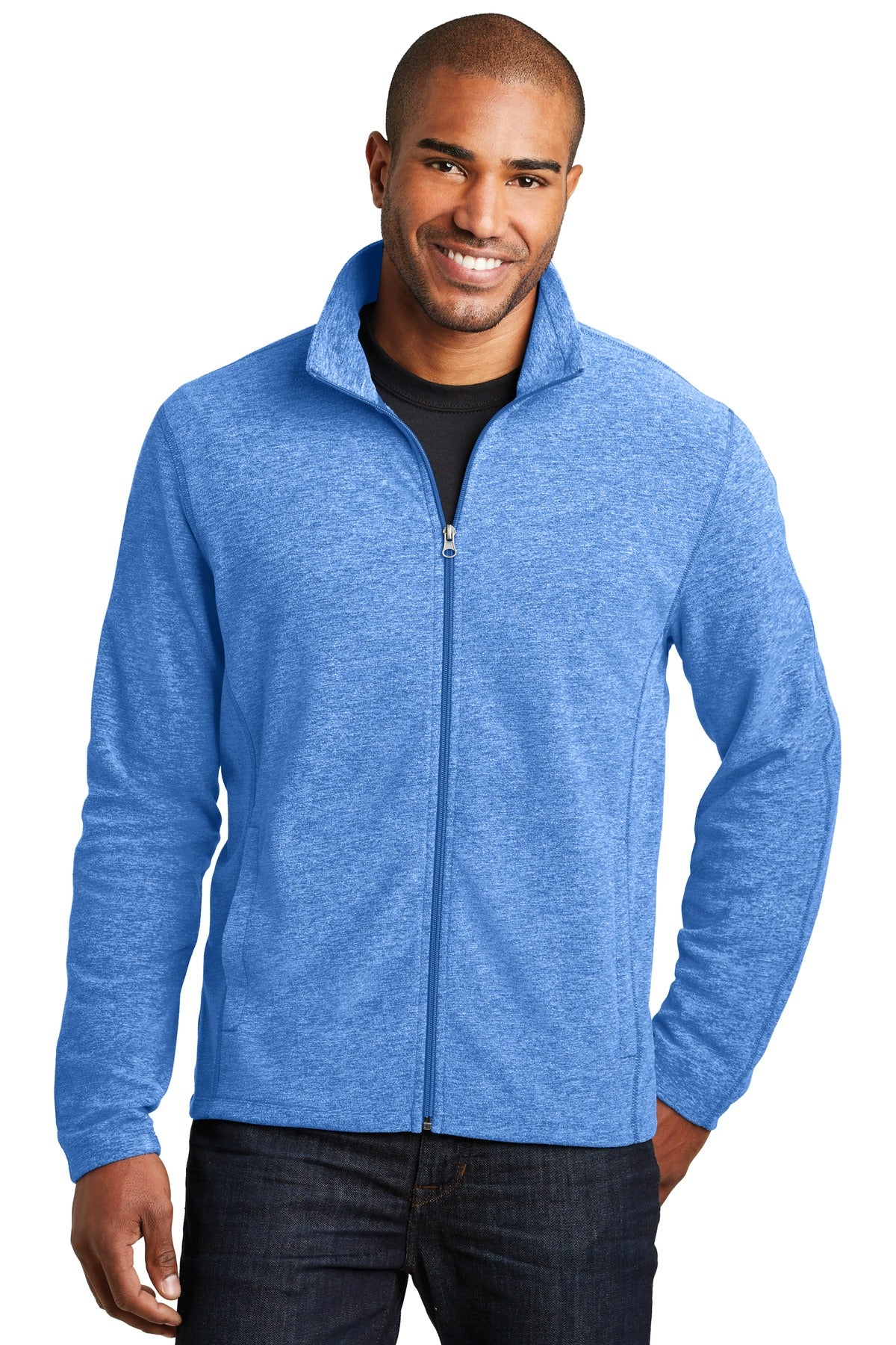 Custom logo Port Authority® Heather Microfleece Full-Zip Jacket. F235 in Light Royal Heather