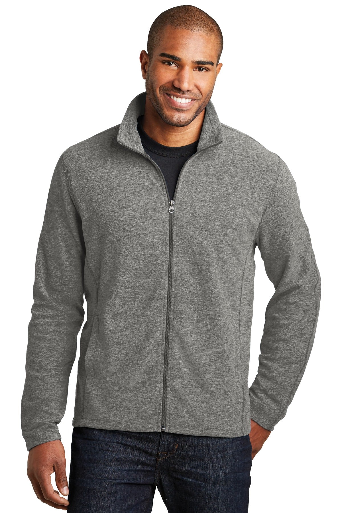 Custom logo Port Authority® Heather Microfleece Full-Zip Jacket. F235 in Pearl Grey Heather