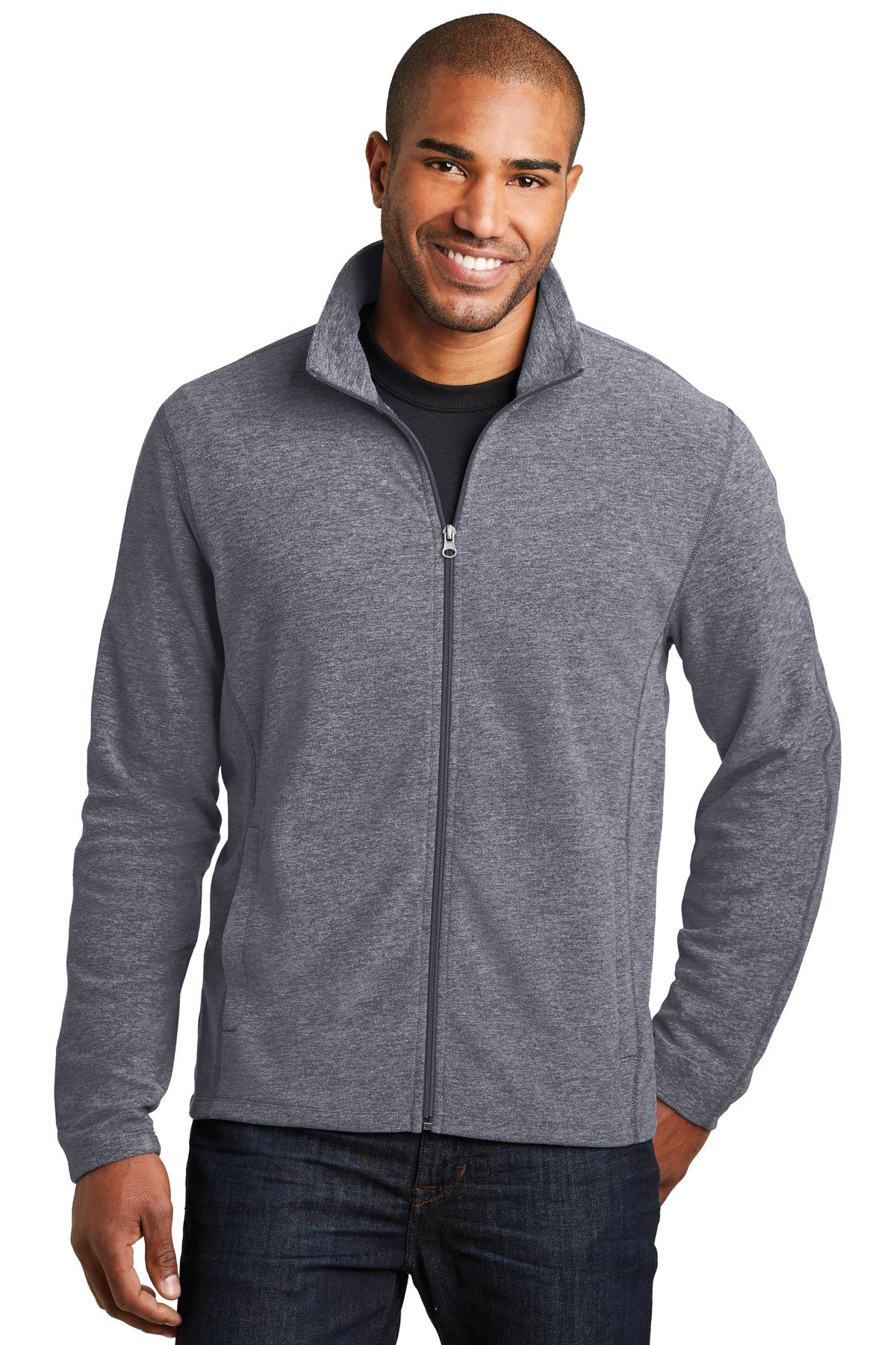 Custom logo Port Authority® Heather Microfleece Full-Zip Jacket. F235 in True Navy Heather