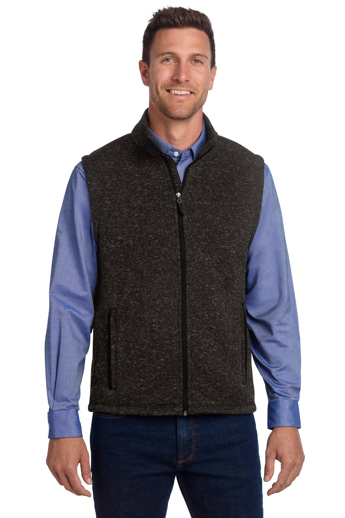 Custom logo Port Authority ® Sweater Fleece Vest F236 in Black Heather