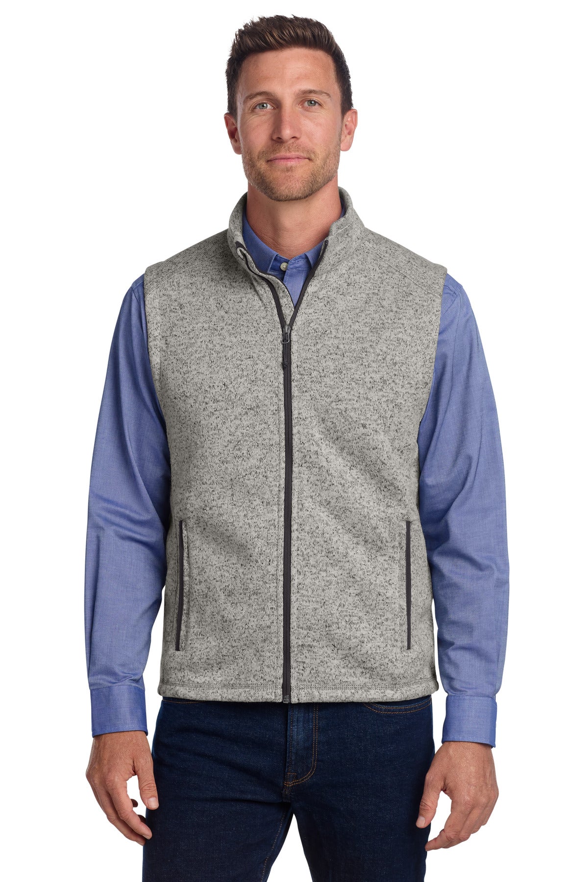 Custom logo Port Authority ® Sweater Fleece Vest F236 in Grey Heather