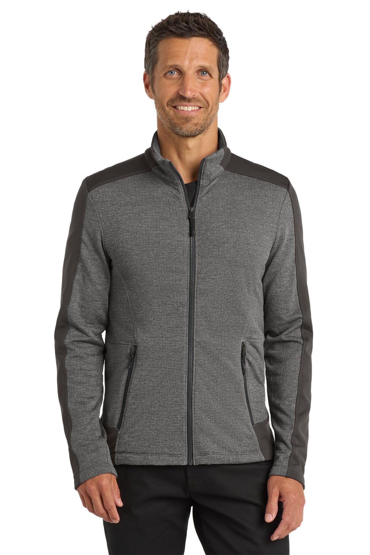 Custom logo Port Authority ® Grid Fleece Jacket. F239 in Grey Smoke Heather/ Grey Smoke