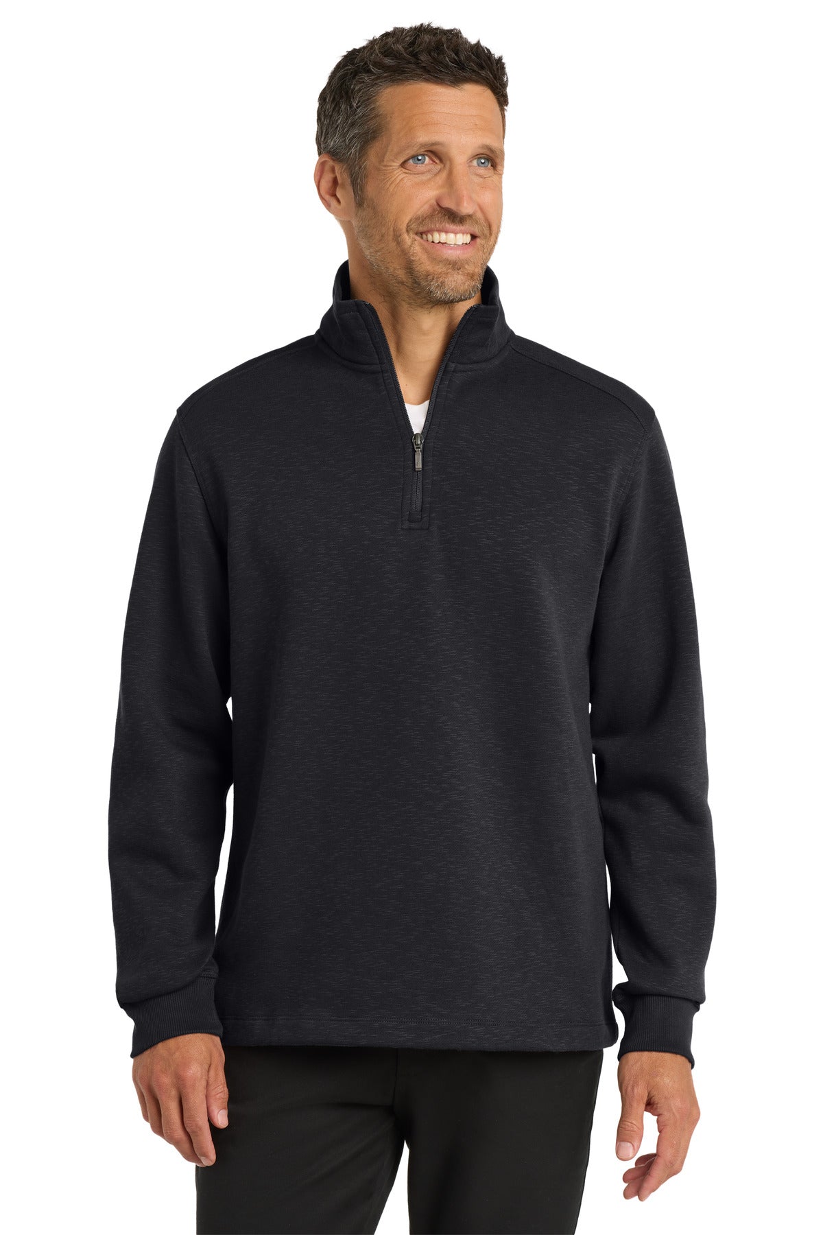 Custom logo Port Authority® Slub Fleece 1/4-Zip Pullover. F295 in Black