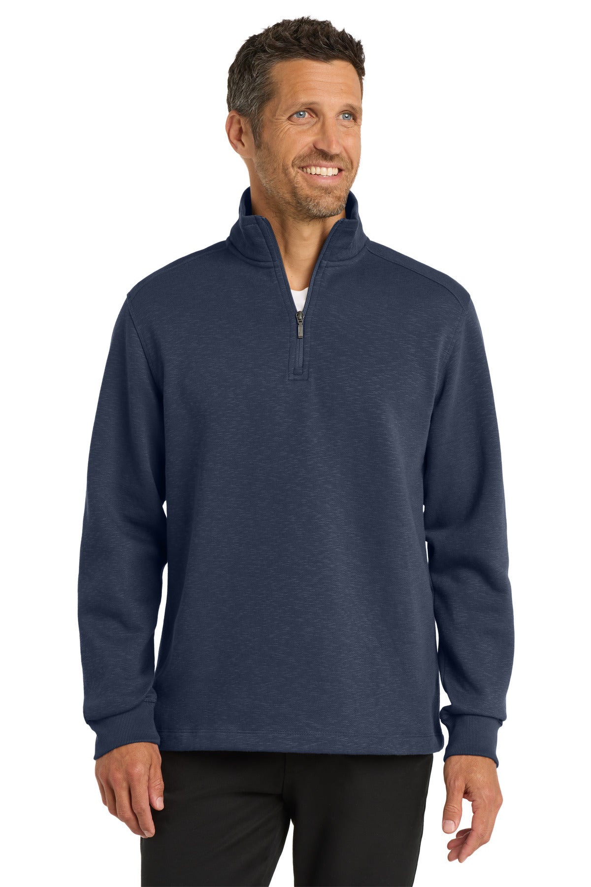 Custom logo Port Authority® Slub Fleece 1/4-Zip Pullover. F295 in Navy