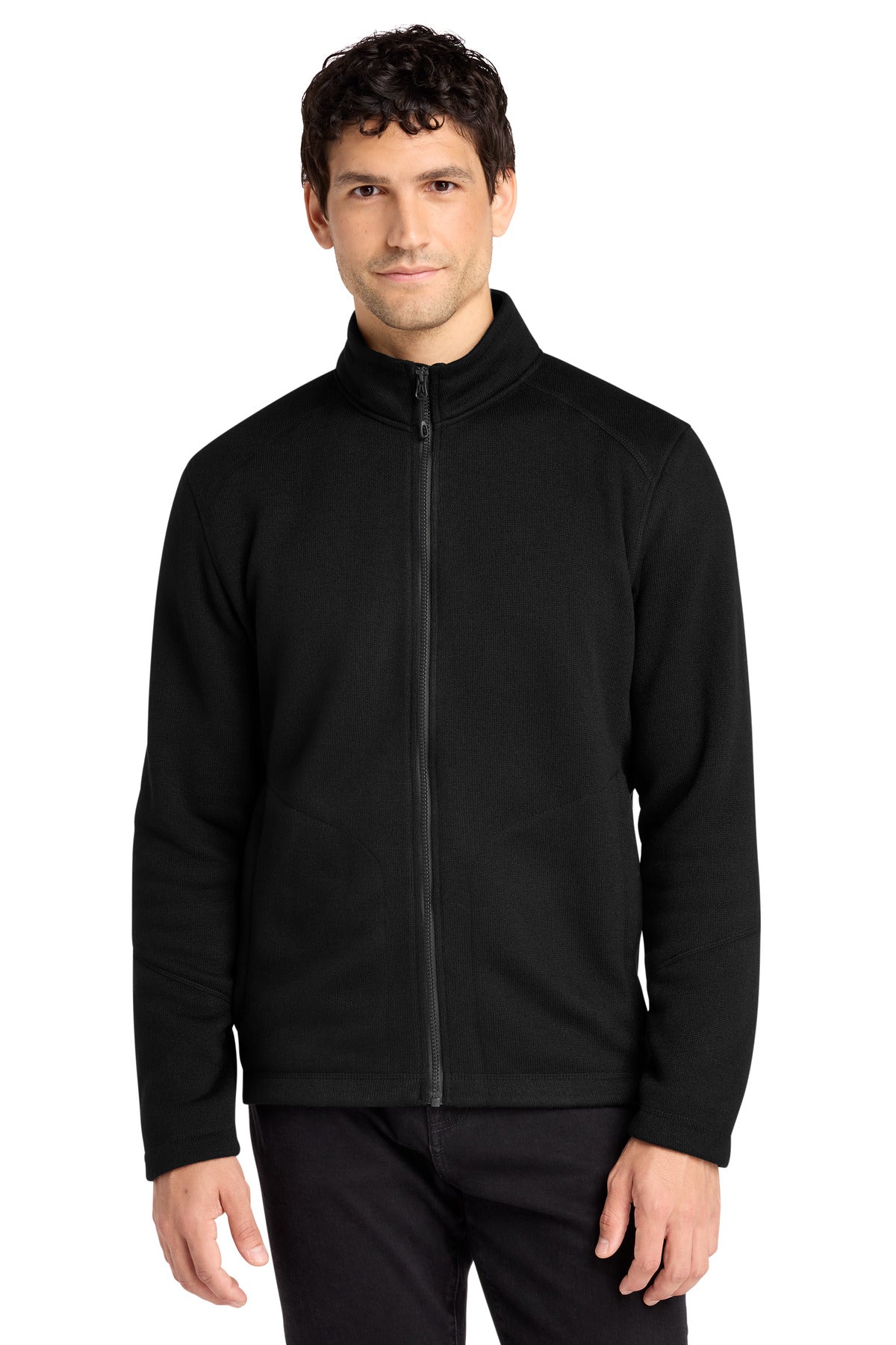 Custom logo Port Authority® Arc Sweater Fleece Jacket F428 in Deep Black