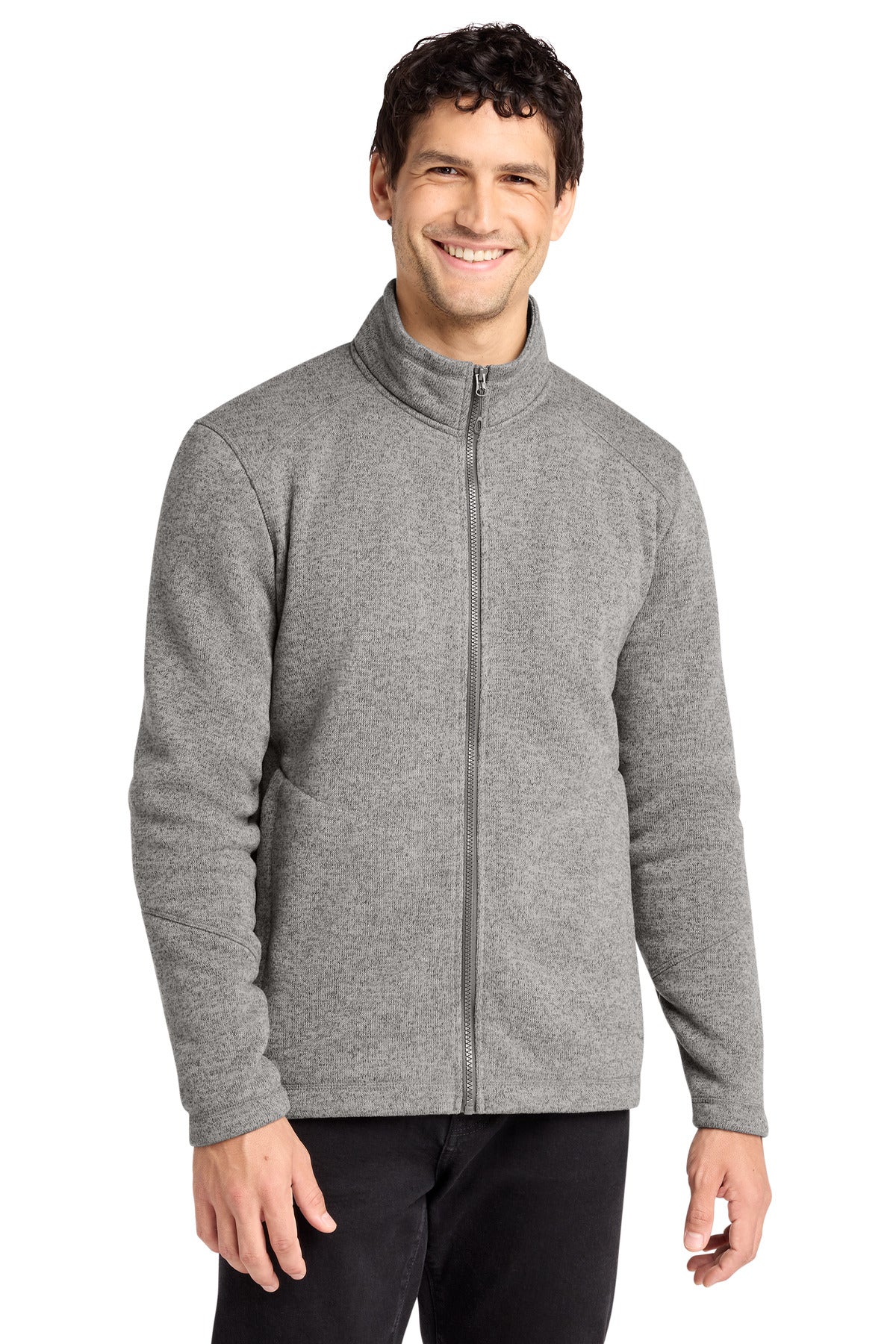 Custom logo Port Authority® Arc Sweater Fleece Jacket F428 in Deep Smoke Heather