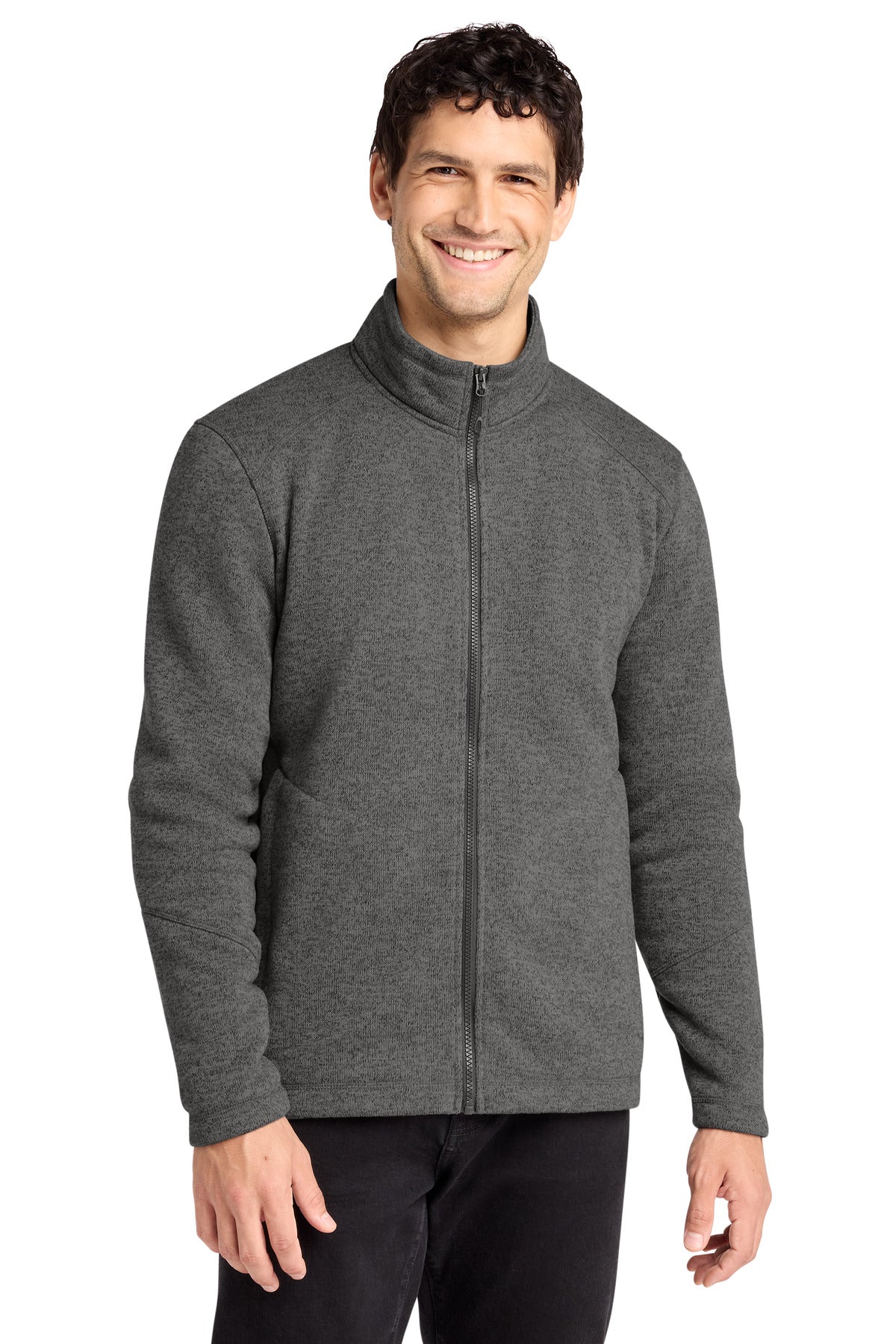 Custom logo Port Authority® Arc Sweater Fleece Jacket F428 in Grey Smoke Heather