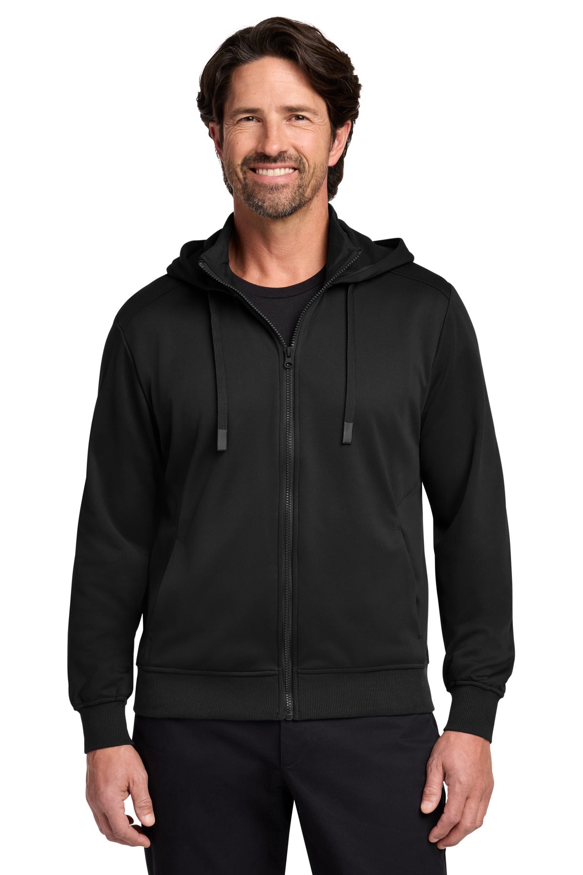 Custom logo Port Authority® Smooth Fleece Hooded Jacket F814 in Deep Black